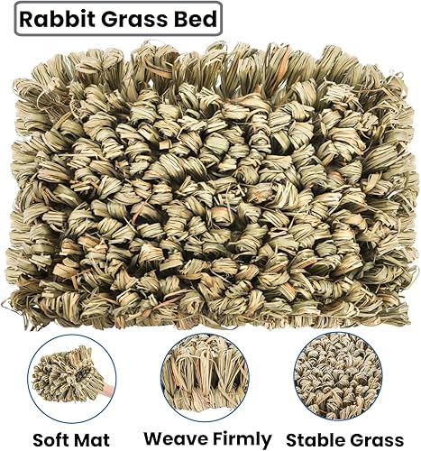 Miniatura 3 de Cama de hierba de conejo de 11 pulgadas, tapete tejido de paja de conejo, cama de juguete de heno para masticar animales pequeños, nido de juego