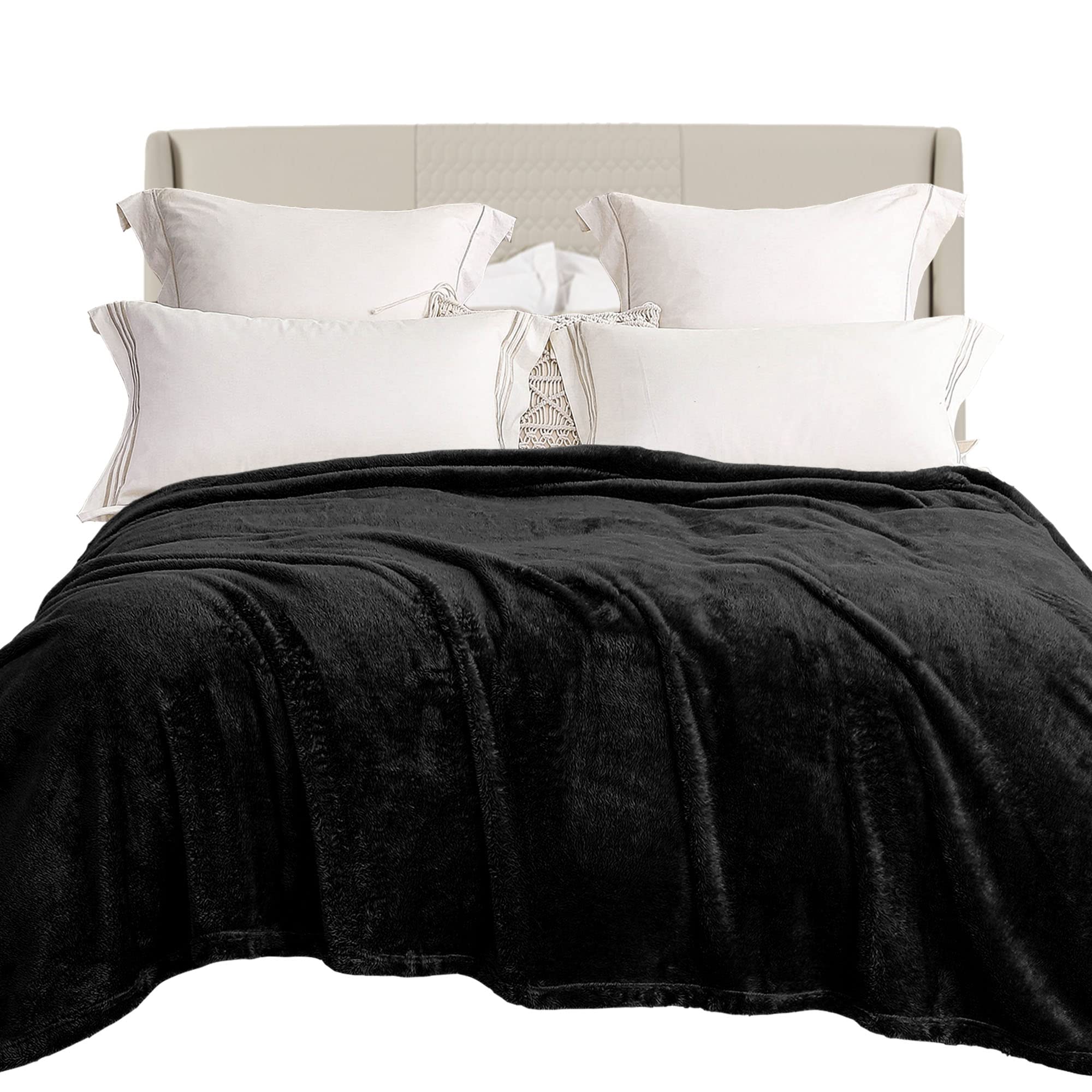 exclusivo mezcla plush fuzzy fleece queen size bed blanket, super soft fluffy and thick blankets for travel bed and couch (black, 90x90 inches)