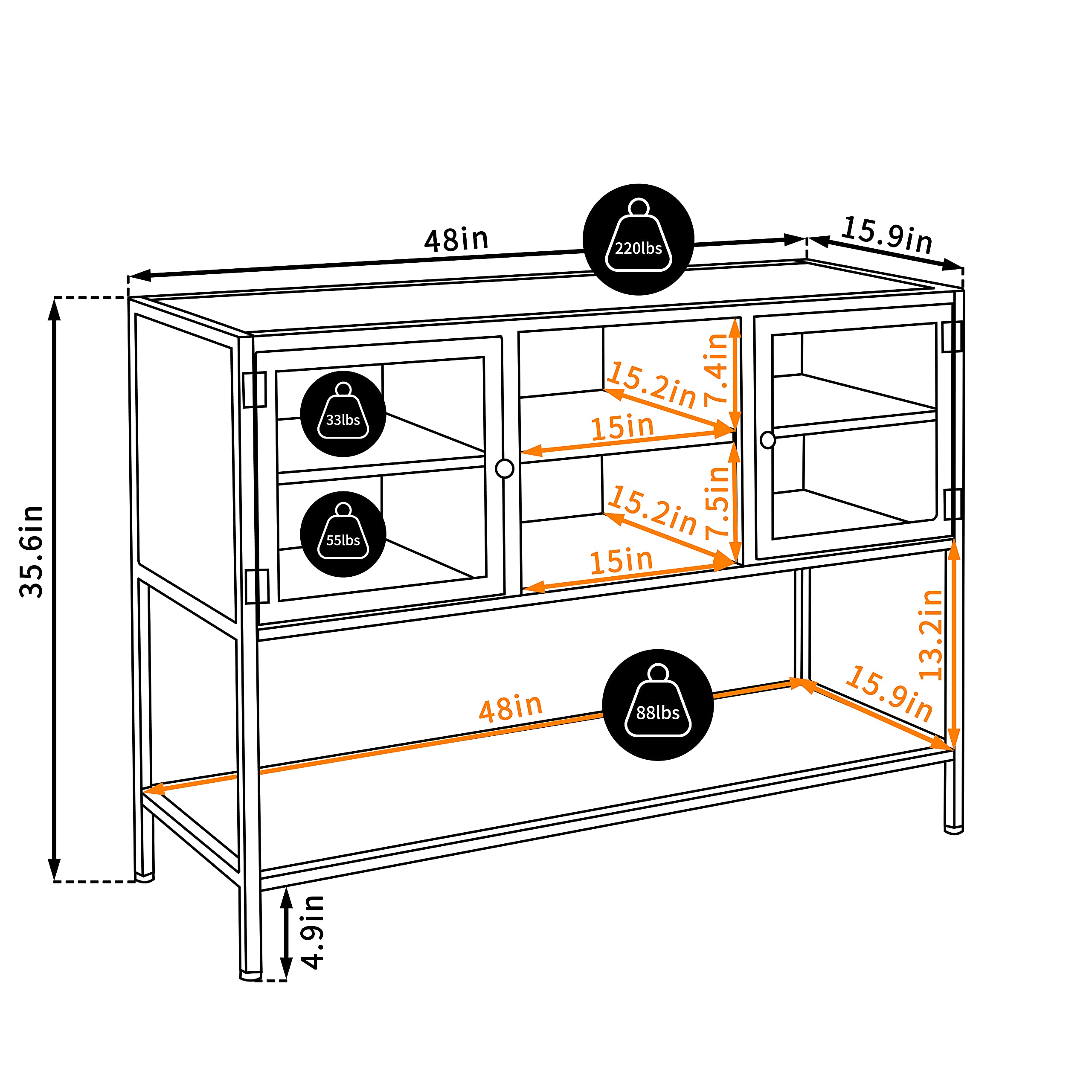 MUPATER Industrial Buffet Sideboard Console Table with Metal Mesh Doors