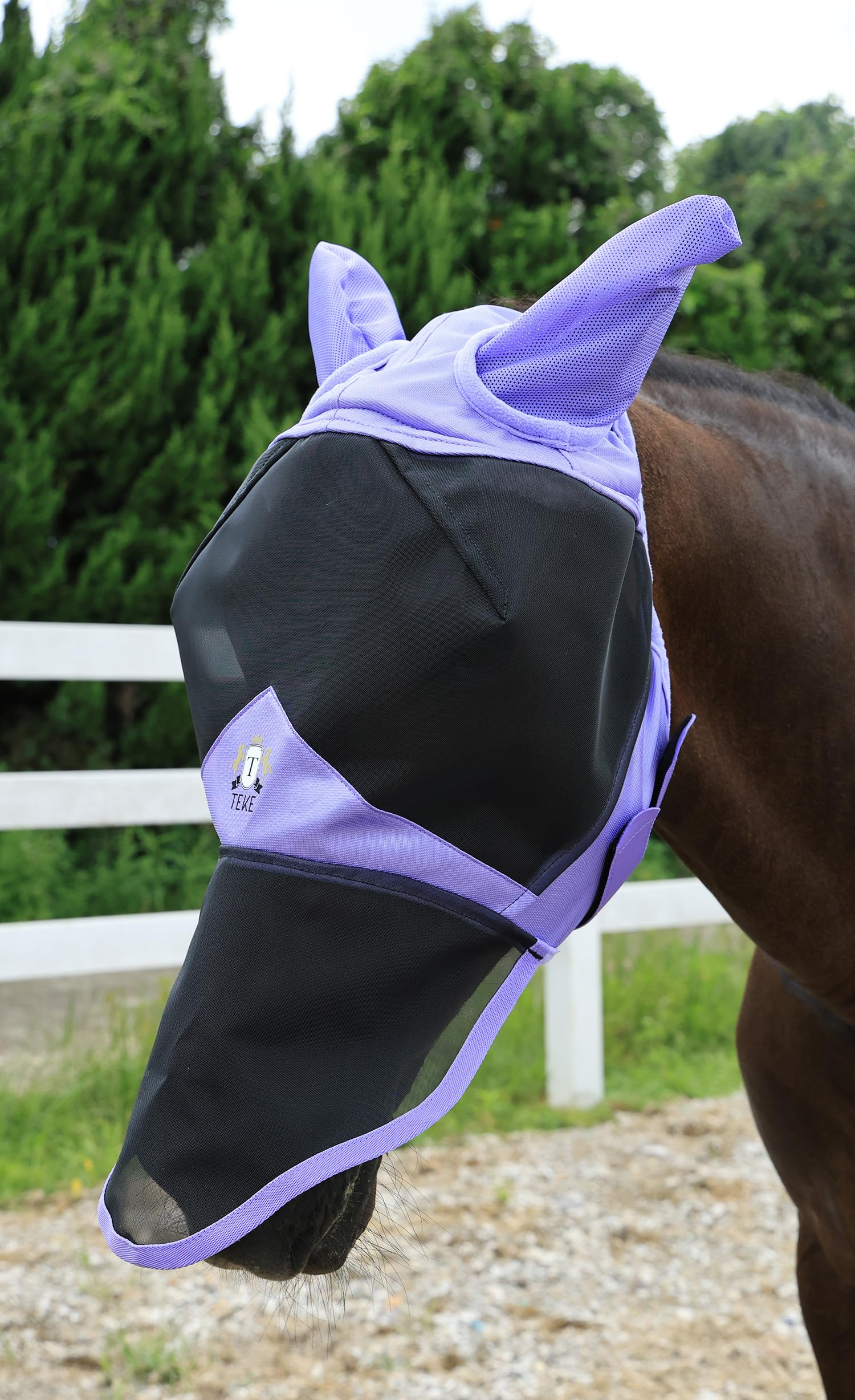 T TEKE Fine Mesh Horse Fly Mask w/Ears & Nose, UV blocking 3D Eye Visor with extra fleece cushioned forehead, Protection from Insect Pests