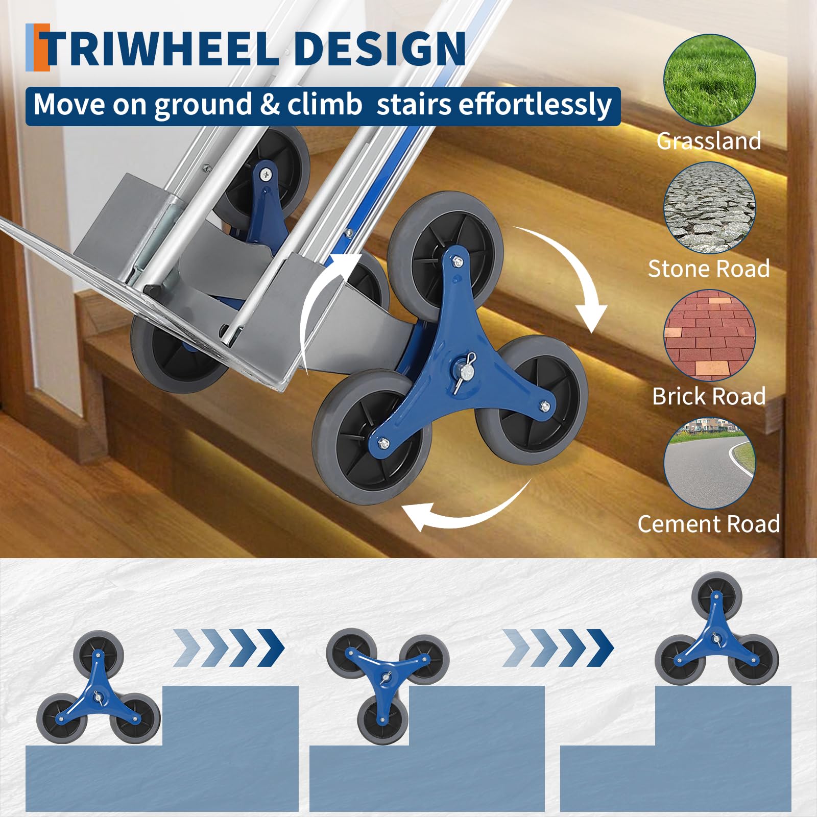 GarveeHome Treppenkarre Sackkarre Aluminiumlegierung Treppensackkarre Klappbar Treppensteiger Transportkarre Staplerkarre Transportwagen Für Umzug & Schwere Gegenstände