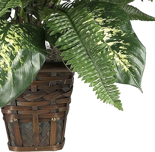 Miniatura 8 de Nearly Natural 6527 Verdes con planta decorativa de seda de mimbre, verde 30 x 9 x 7.5 pulgadas