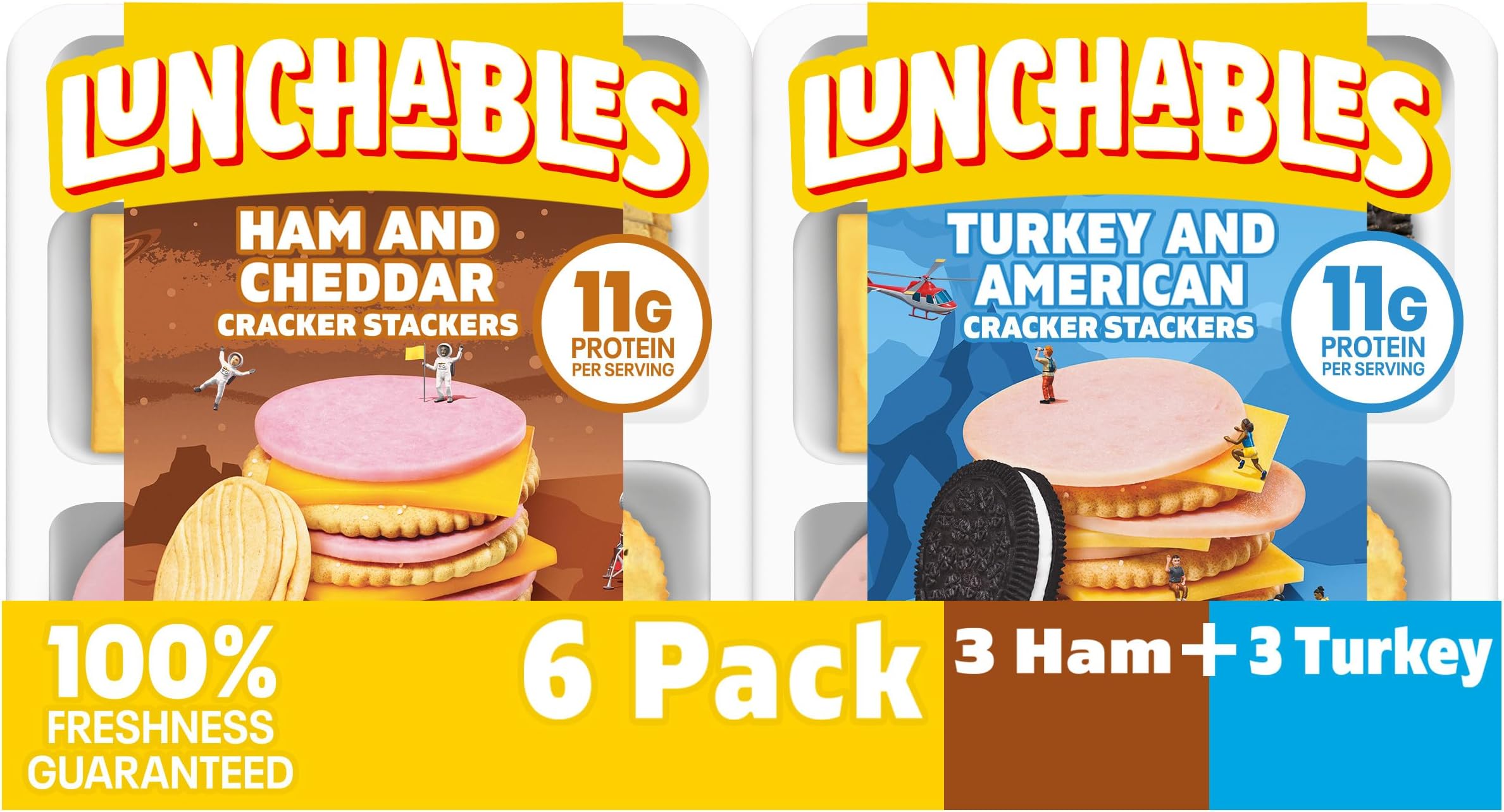 Lunchables Ham and Cheddar and Turkey and American Cracker Stackers Variety Pack, 6 ct Pack