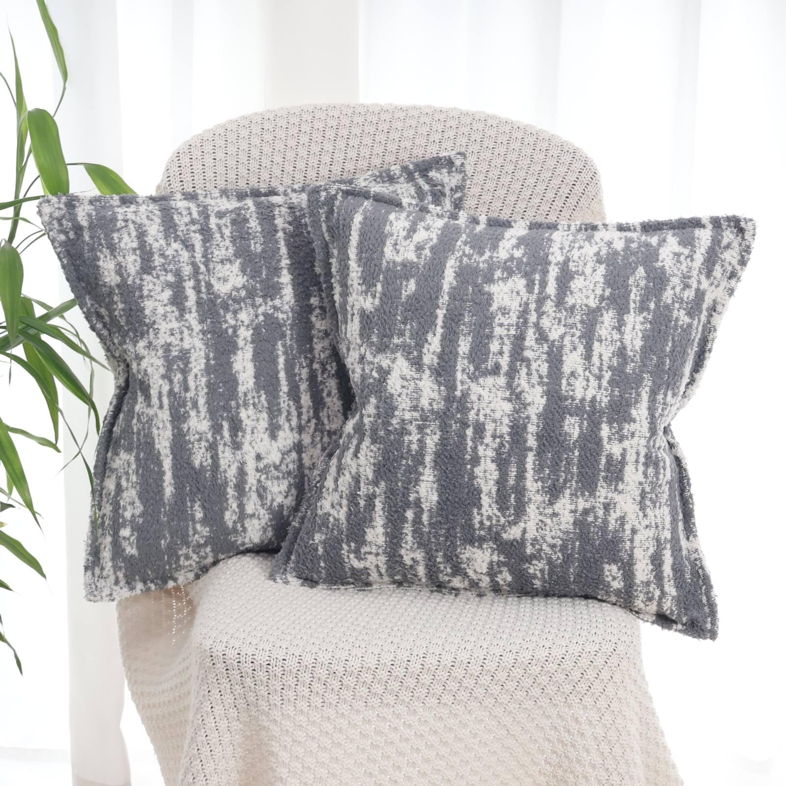 OYIMUA Light Gray and White Fluffy Decorative Pillow Covers 20x20 Set of 2 Soft Luxury Accent Throw Pillows