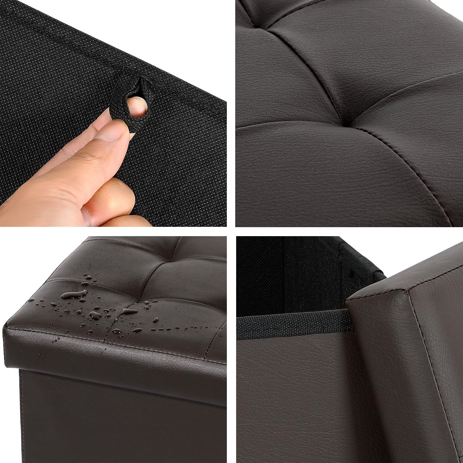 B FSOBEIIALEO Folding Storage Ottoman Cube Footrest Faux Leather for Living Room Seat Chest Brown 12.6"X12.6"X12.6" - Image 7