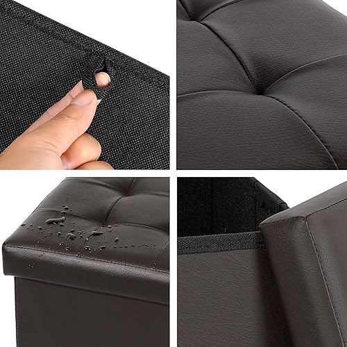 Miniatura 7 de B FSOBEIIALEO - Taburete otomano plegable de almacenamiento con reposapiés de piel sintética, 1 unidad Marrón,Negro
