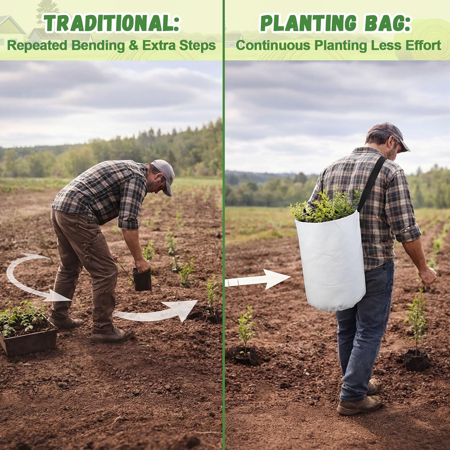 12'' x 15'' Tree Planting Bag Planter Single Round Tree Planting Bag Waterproof Adjustable Waist Fit Heavy Duty Load Design with Buckles for Garden Seedling Holder Field Work