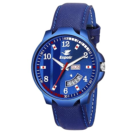 Analogue Blue Dial Day and Date Mens Watch