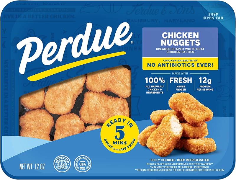 Perdue, Nuggets de pechuga de pollo empanizados, completamente cocidos, paquete de bandeja fresca, 12 oz