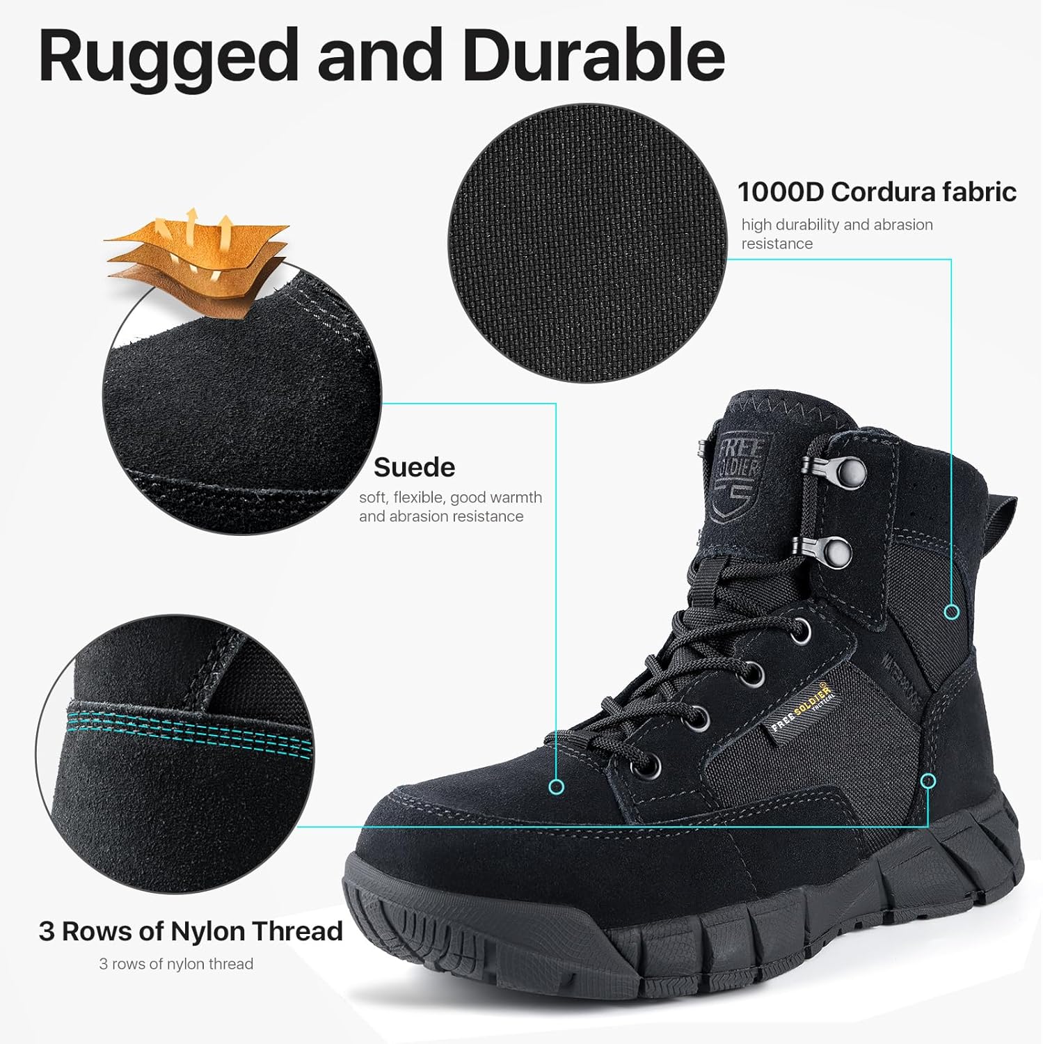 FREE SOLDIER Hiking Work Boots Women's Tactical Boots 6 Inches Lightweight Waterproof Military Boots Outdoors Desert Boots - Image 2