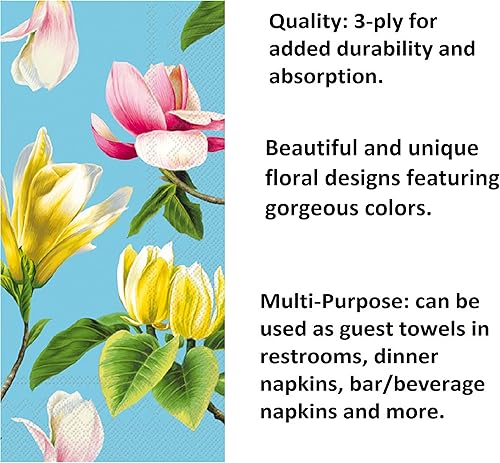 Miniatura 2 de Juego de toallas de mano florales toallas de mano de papel desechables de calidad con hermosos temas de flores, 32 toallas de papel floral total por