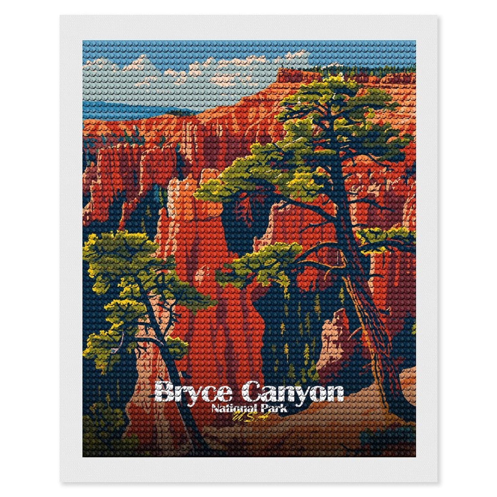 Junmoney Bryce Canyon National Park Illustration DIY Diamond Art Canvas Kit 16"x20", Relaxing DIY, Sparkling Crystal Beads, Vintage Style Decor, Holiday Gift Idea
