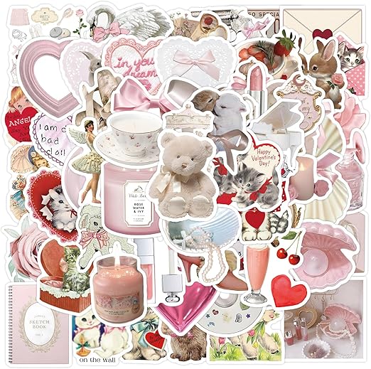 60PCS Coquette Stickers,Pink Coquette Aesthetic Stickers Decal,Vinyl Waterproof Stickers for Water Bottles Laptop Computer Phone Guitar