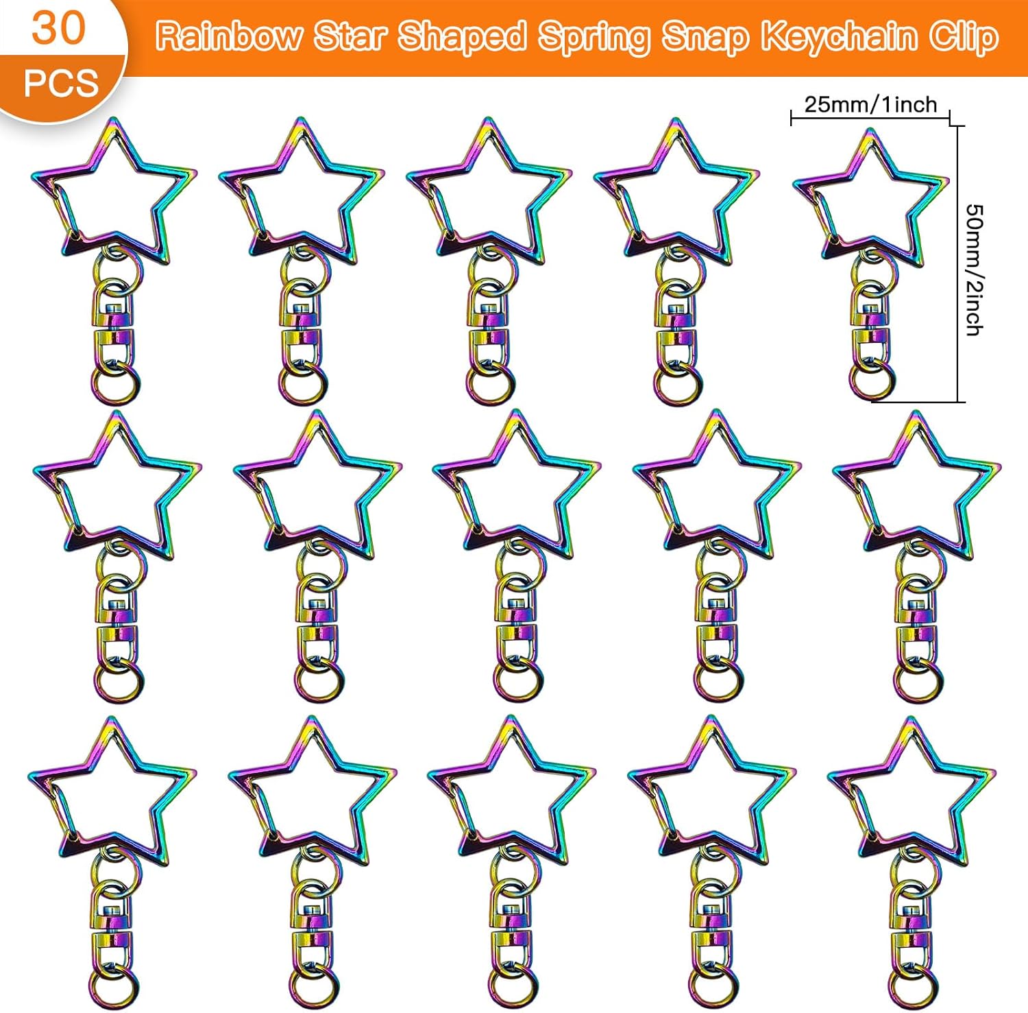 30pcs Star Shaped Spring Snap Keychain Clip,Metal Swivel Clasp Snap Hook Key Ring with Chain Hanging Buckle with Open Jump Ring Connector for DIY Crafts Key Ring Making,Bag Accessories(Rainbow) - Image 2