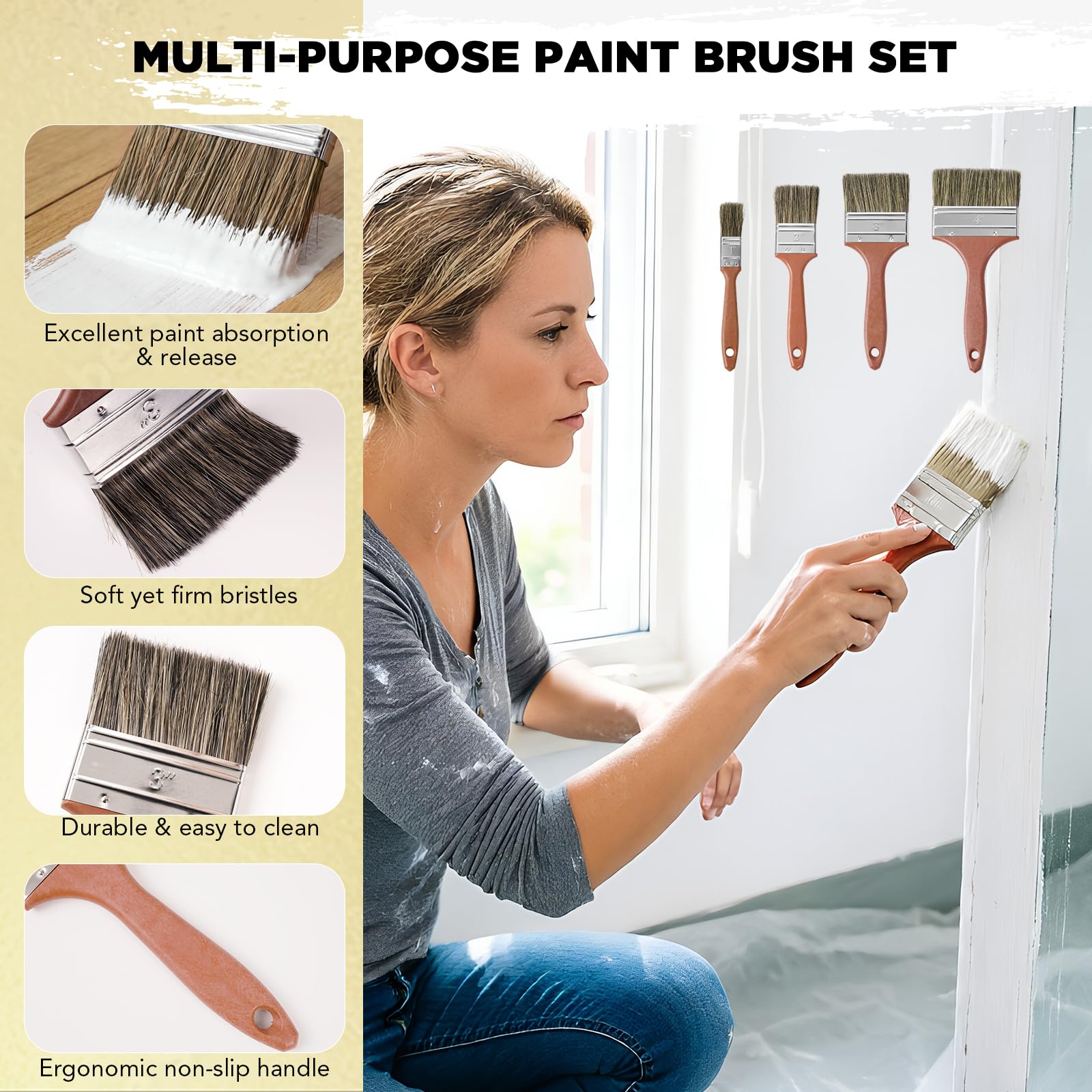 Kit de 33 rodillos de pintura con poste de extensión de 4 secciones, bandejas de rodillos de 9 pulgadas, asas resistentes, rodillos de pintura de microfibra, pinceles, paño de caída, herramientas de