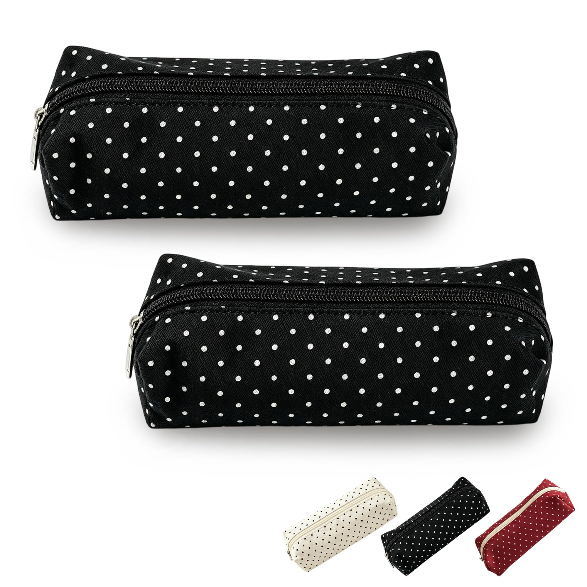 Cute Polka Dot Pencil Case Aesthetic Pencils Pouch (2pcs Black)