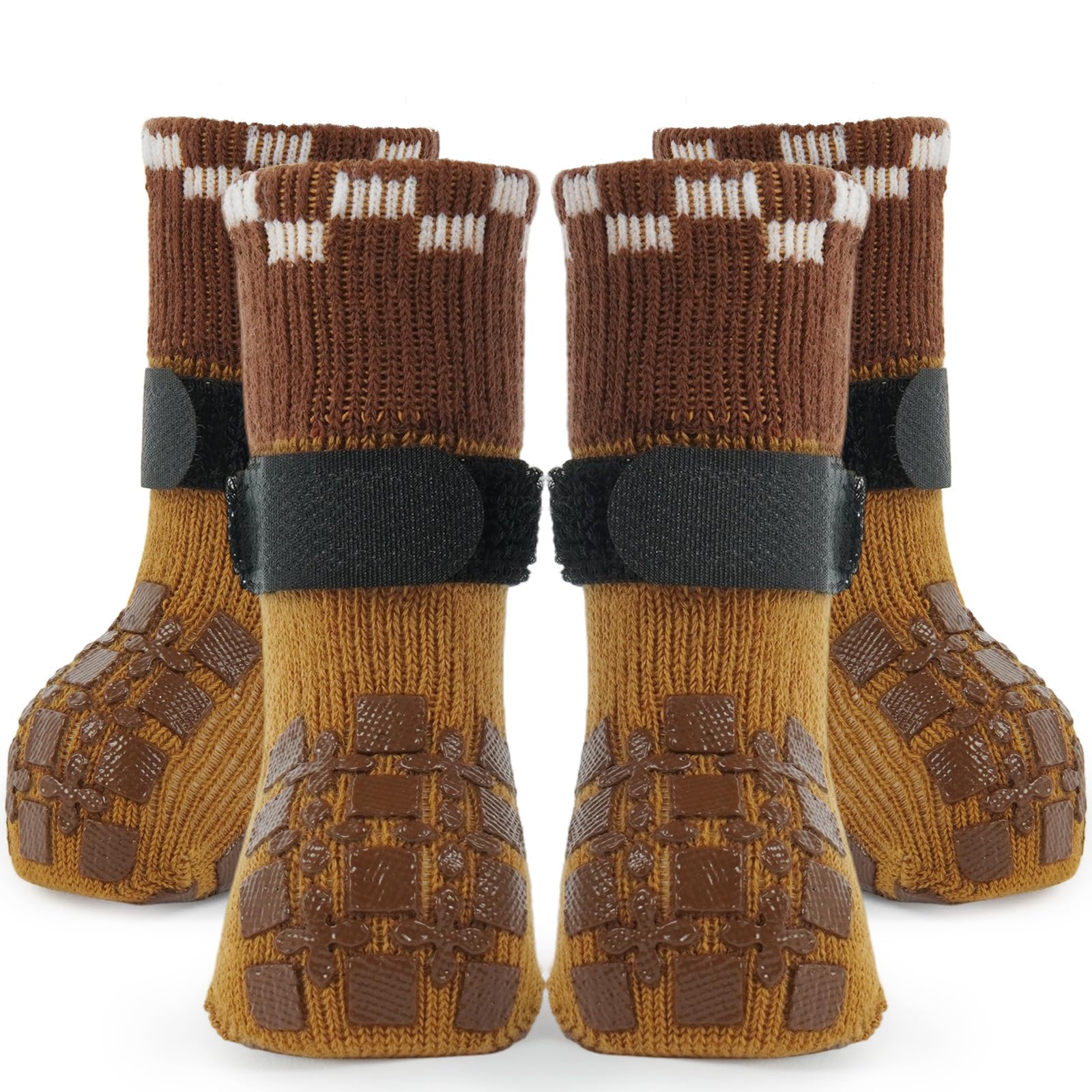 PUMYPOREITY 2 Pairs Double Side Anti Slip Dog Socks Paws Stop Licking, Paw Protectors Warm Socks Anti Chew Dog Paw Covers Stretchy Grip Socks for Senior Dogs(Brown, XL) โ image 1