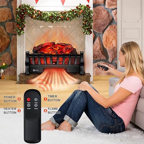 Miniatura 2 de Calentador eléctrico para chimenea con control remoto infrarrojo, brillo de 5 llamas, temporizador de 24 horas, protección contra sobrecalentamiento