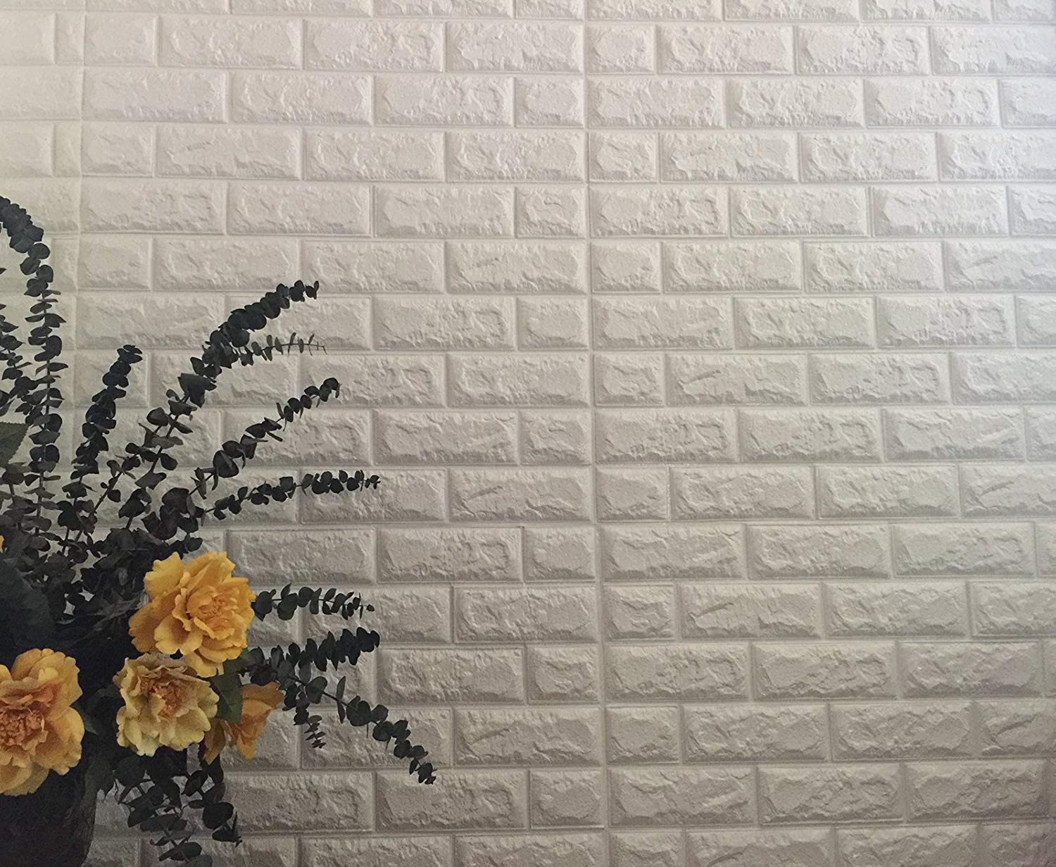 STL Brick Wallpaper - Self Adhesive PE Foam Brick Design 3D Wall Stickers/DIY Wallpaper for Home Hotel Living Room Bedroom & Café (70 x 77cm, Appx. 5.8Sq Feet) White - Pack of 15 3