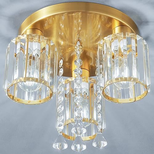 zhllmq Lámpara de techo semiempotrada, 5 luces cerca de techo de cristal negro dorado moderno para cocina, entrada, dormitorio, baño, vestíbulo,