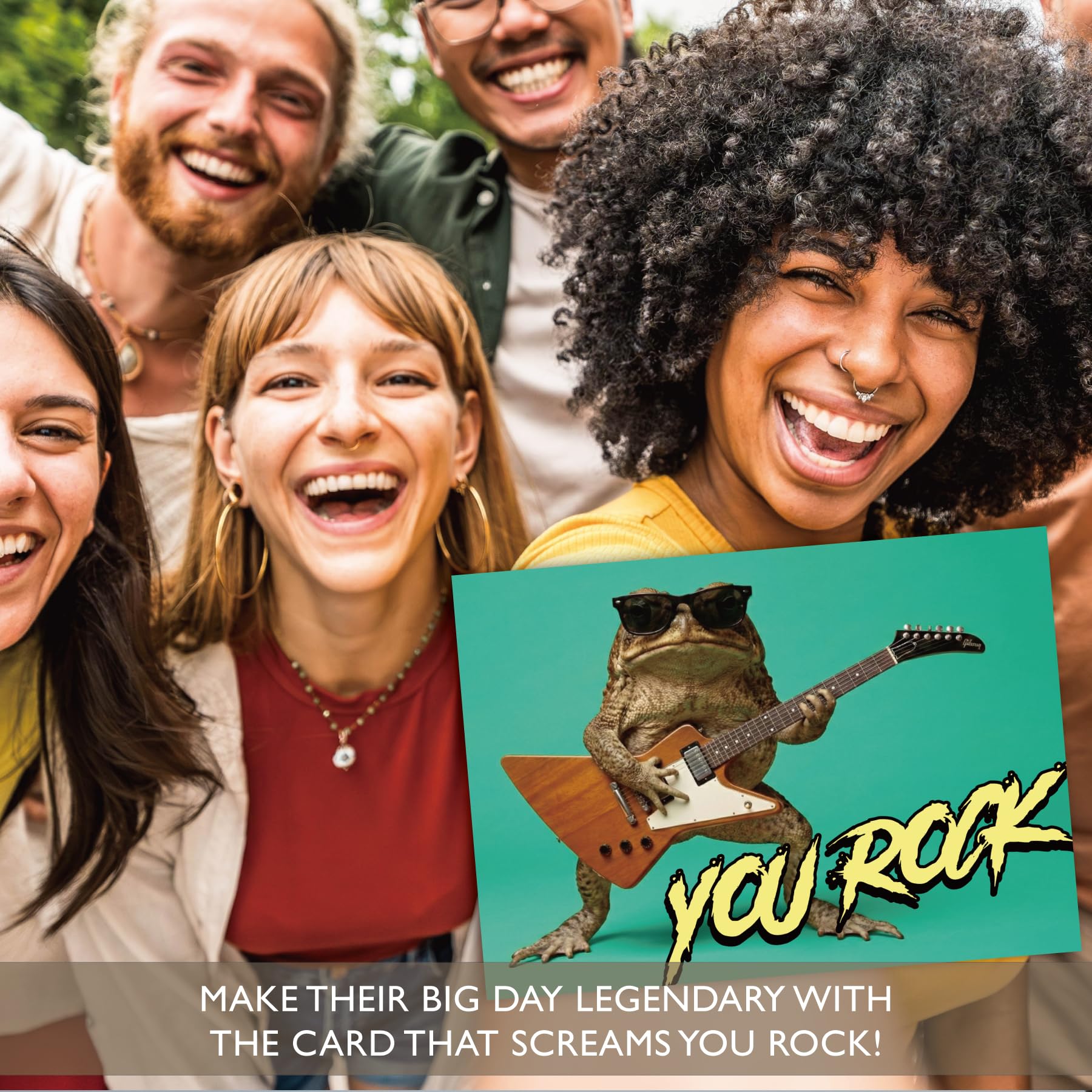 Gooji Divertida tarjeta de cumpleaños para marido, hijo, hermano, saludo de rana con guitarra eléctrica "You Rock" para él, nota de feliz cumpleaños para papá, nieto, sobrino, tío, mejor amigo