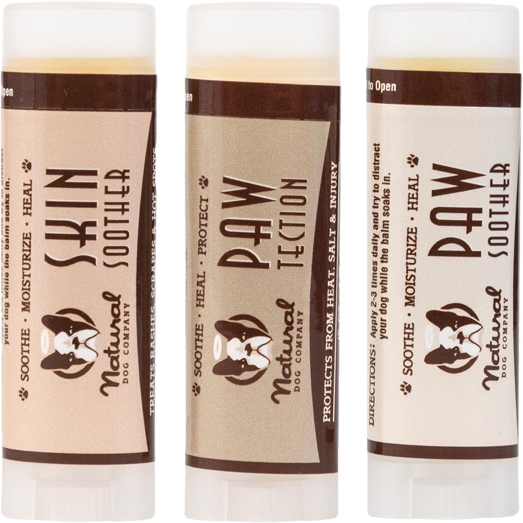 Natural Dog Company Balm Set, Travel Size Bundle with Paw Soother, Skin Soother and PawTection Healing Balms, All Natural Ingredients, Made in USA