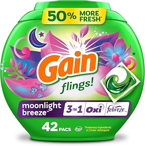 Gain Flings! Paquete de detergente líquido para ropa, Moonlight Breeze, 42 unidades