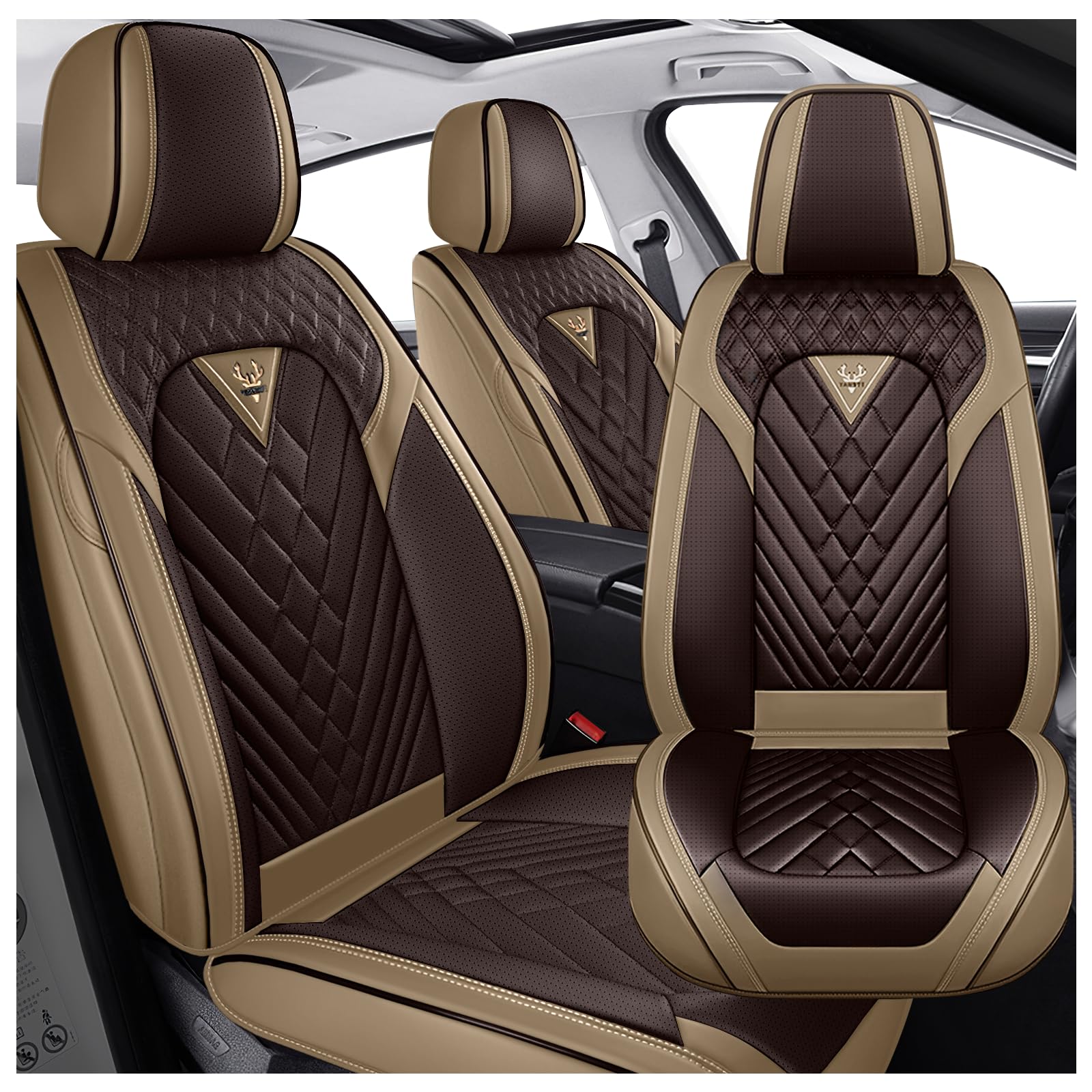 FJ Cruiser Seat Covers Custom Fit for Toyota FJ Cruiser 2007-2014, Waterproof Nappa Leather Car Seat Cover, Comfortable and Anti-Slip Front Seat Covers(2 Seats/Brown Coffee)
