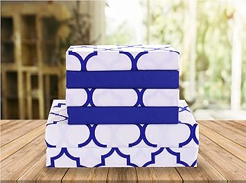 Elegant Comfort Luxury Soft Bed Sheets Quatrefoil Pattern - 1500 Premium Hotel Quality Microfiber Softness Wrinkle and Fade Resistant (6-Piece) Bedding Set, Queen, Duke Blue