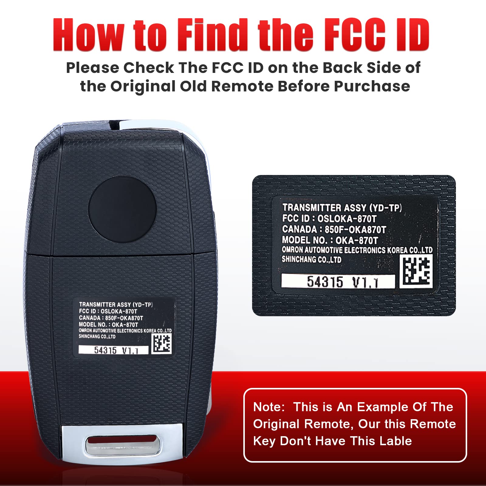 Aichiyu Key Fob for Kia Forte 2014 2015 2016 FCC ID: OSLOKA-870T Model No. OKA-870T 4 Buttons 315Mhz Replacement Flip Remote Key Fob Car Control Transmitter