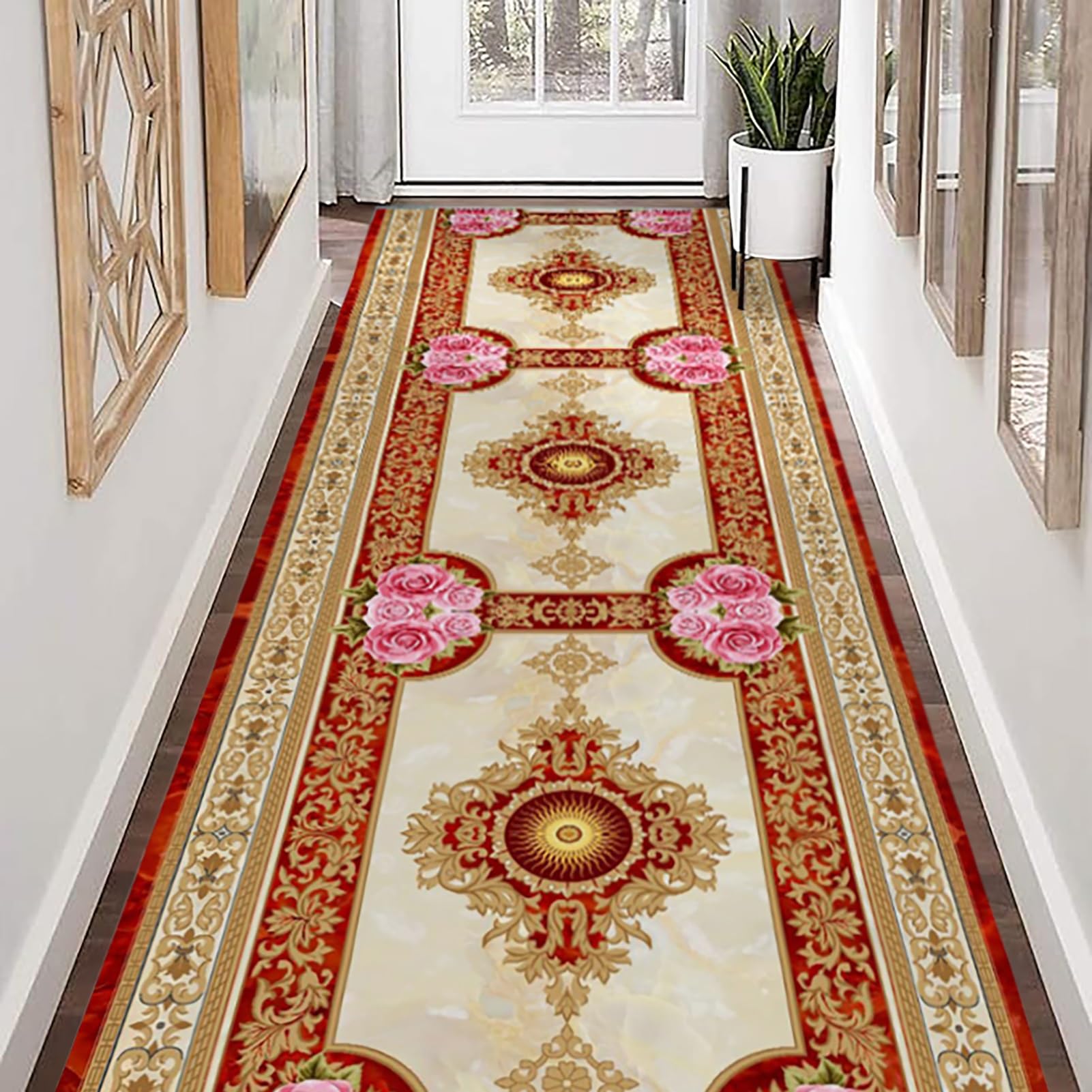 Tapis de sol rouge traditionnel 90x300cm antidérapant et découpable pour couloir