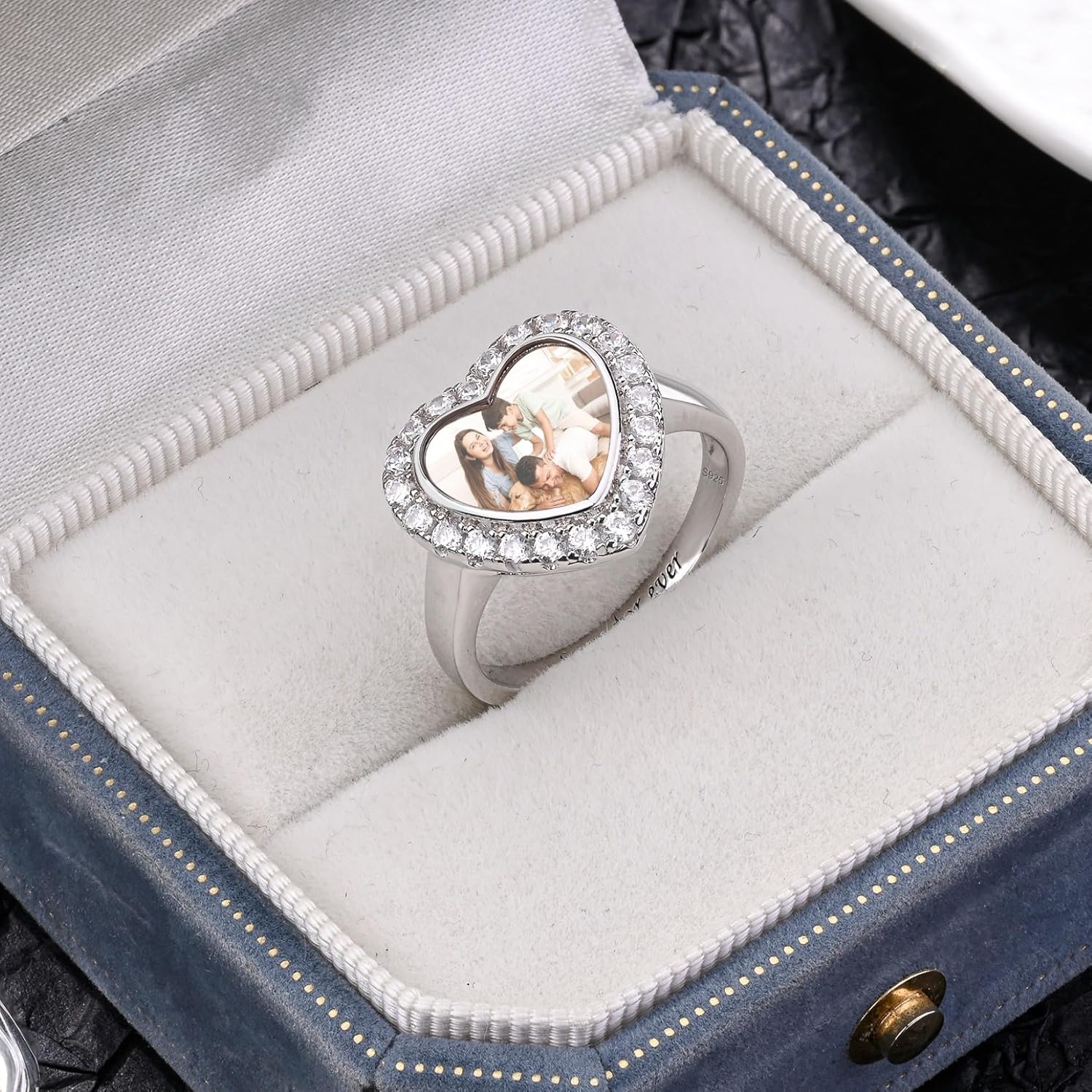 Personalized 925 Sterling Silver Photo Ring for Women,Custom Heart Square Photo Ring,Engraved Memory Gift for Mother Grandma Wife for Mother's Day Christmas Anniversary