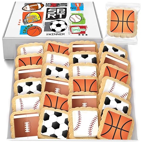 Galletas temáticas deportivas envueltas individualmente, regalos de fiesta temática, paquete de 24 unidades a granel para niños, liga de juegos,