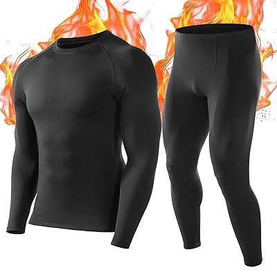 Roadbox Thermal Underwear for Men: Fleece Lined Long Johns Base Layer Ski Thermals Top and Bottom Set