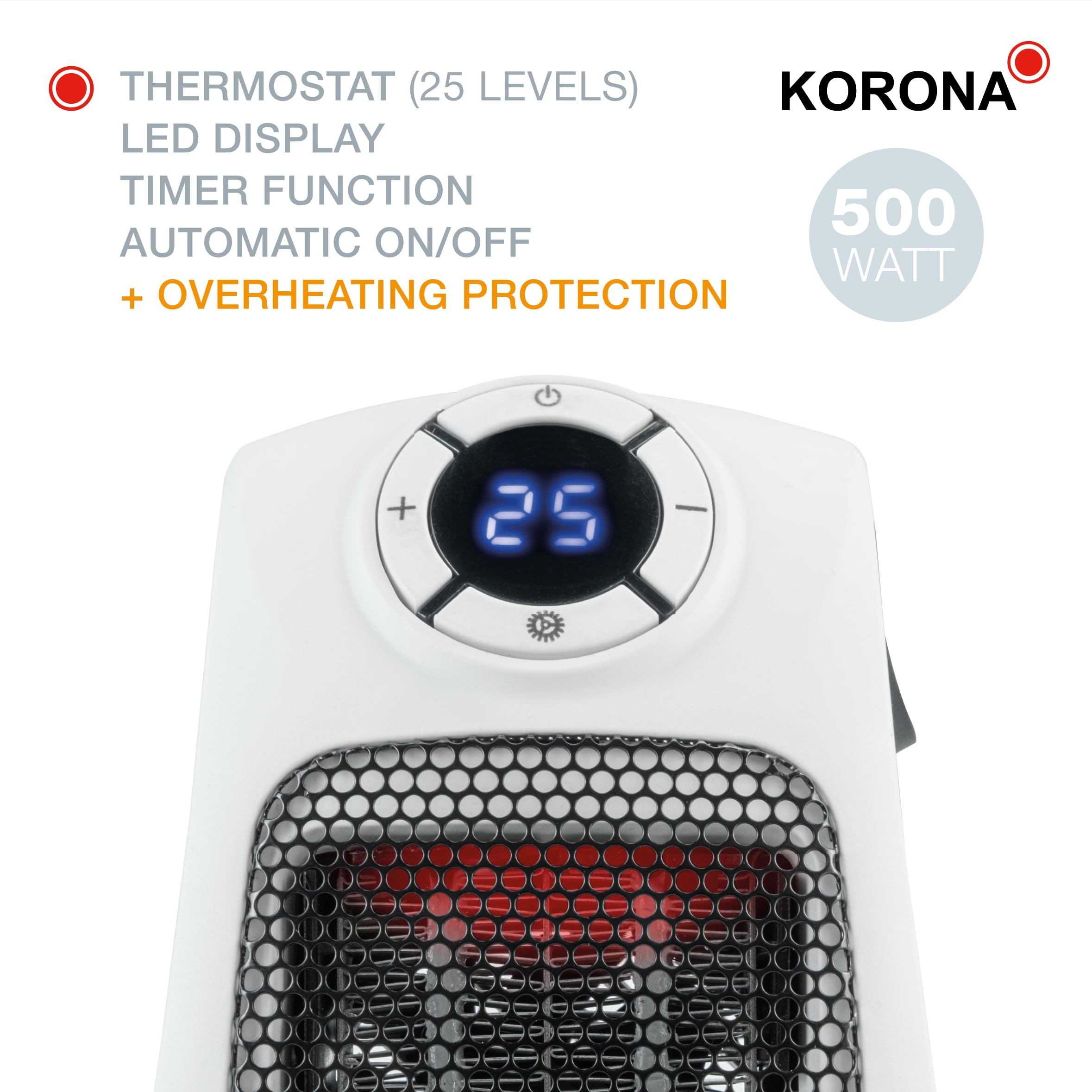 Chauffage De Prise Korona 60010 600W - Contrôle Du Gel, Écran Numérique, Idéal Petites Pièces