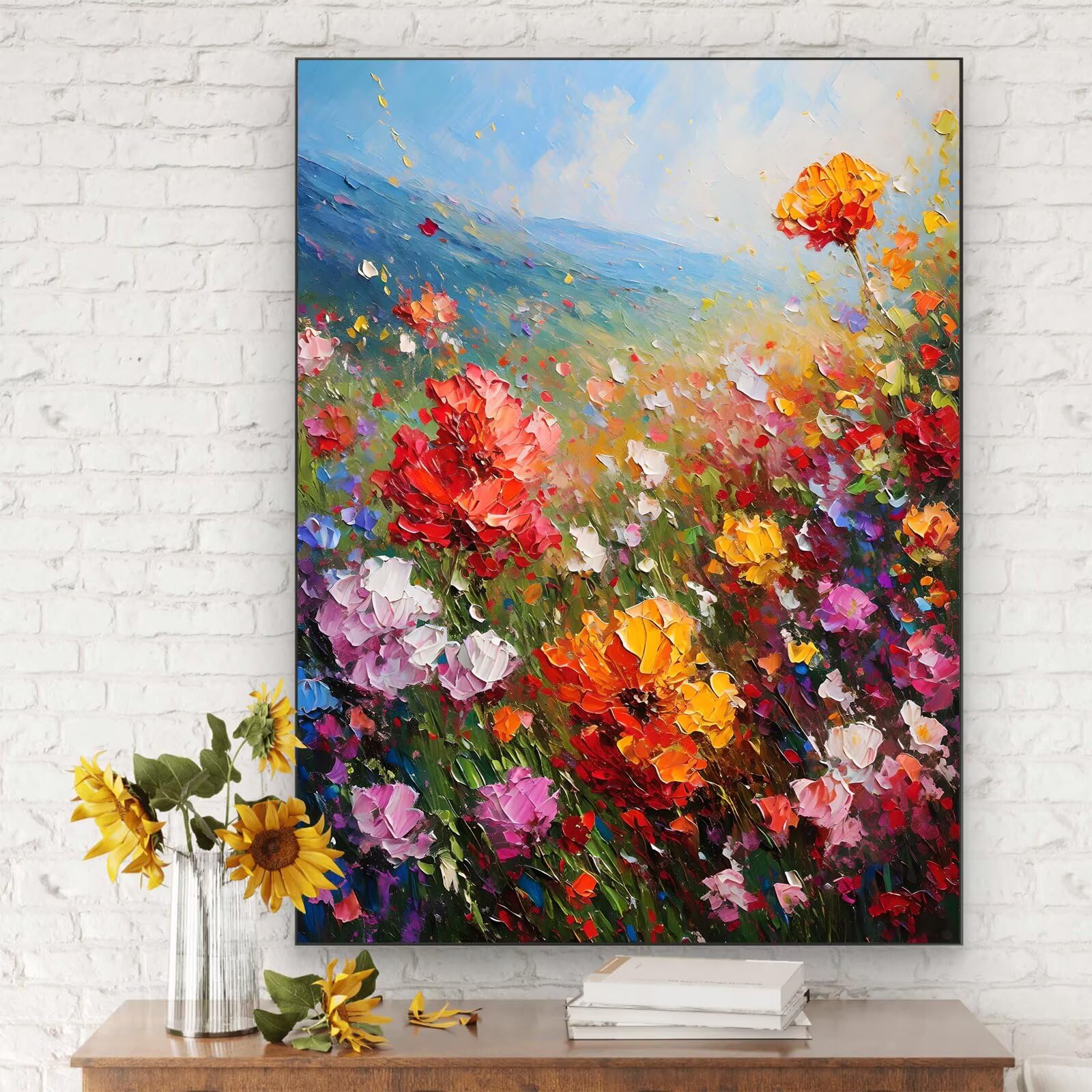 Malowanie po numerach kwiat, 90x120 cm malowanie po numerach abstrakcyjne dla dorosłych, bez ramy, zestaw do malowania olejnego na płótnie z 3 pędzlami, Pigment akrylowy, malowanie według numerów