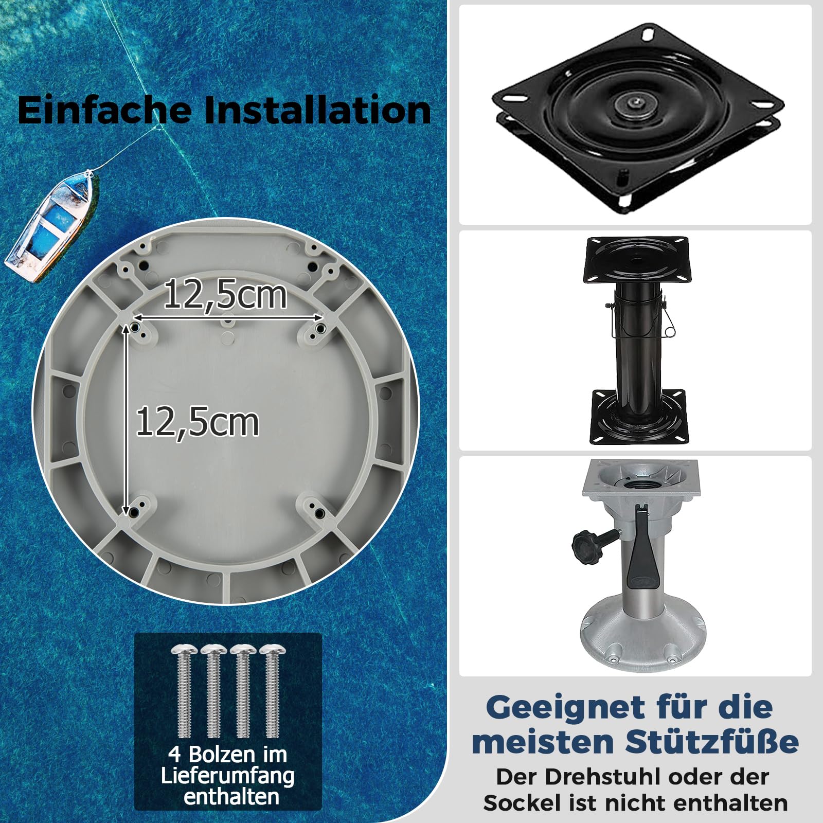 COSTWAY Bootssitz klappbar, Bootsstuhl mit niedriger Rückenlehne, gepolsterter Steuerstuhl für Angelboot, Ausflugsboot, Motorboot, Kanu, 50 x 50 x 47 cm