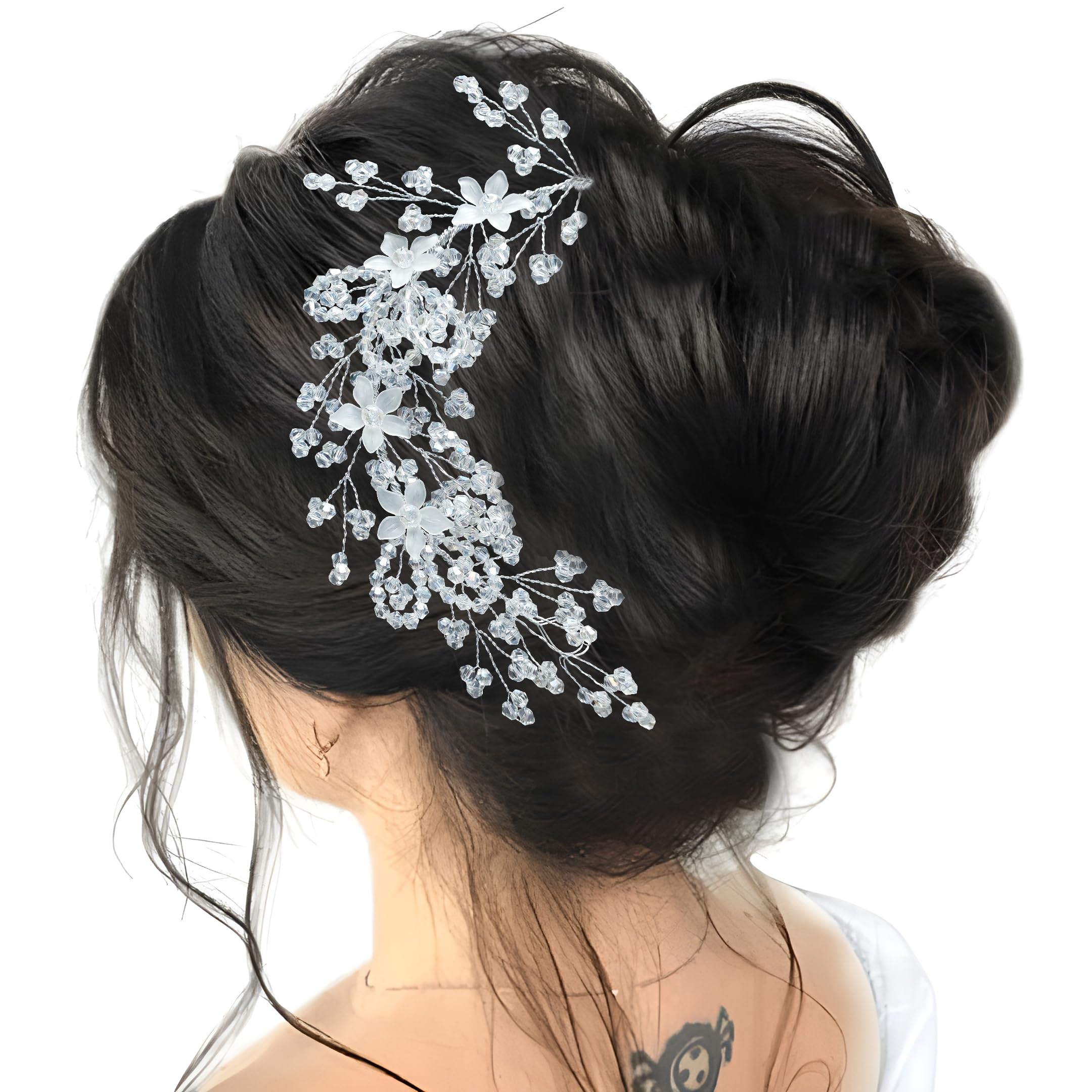GrenzaFab Hair Accessories For Womens & Girls For Wedding - Artificial Flowers & Pearl Style Juda Bun Accessories - Floral Bridal Brooch & Hair Pins - Hairstyle Decoration Bride Clips, Silver White (B0CKXSDM6X) Amazon Price History, Amazon Price Tracker