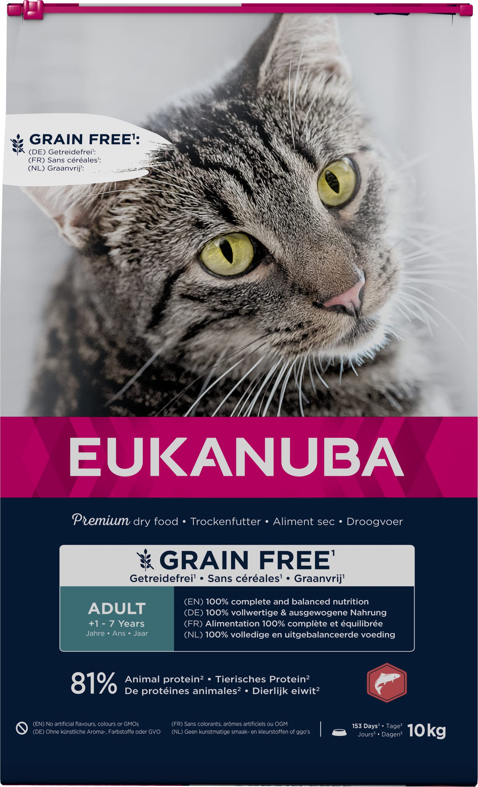 EUKANUBA Grain Free sucha karma dla dorosłych kotów, bogaty w łosoś 10kg