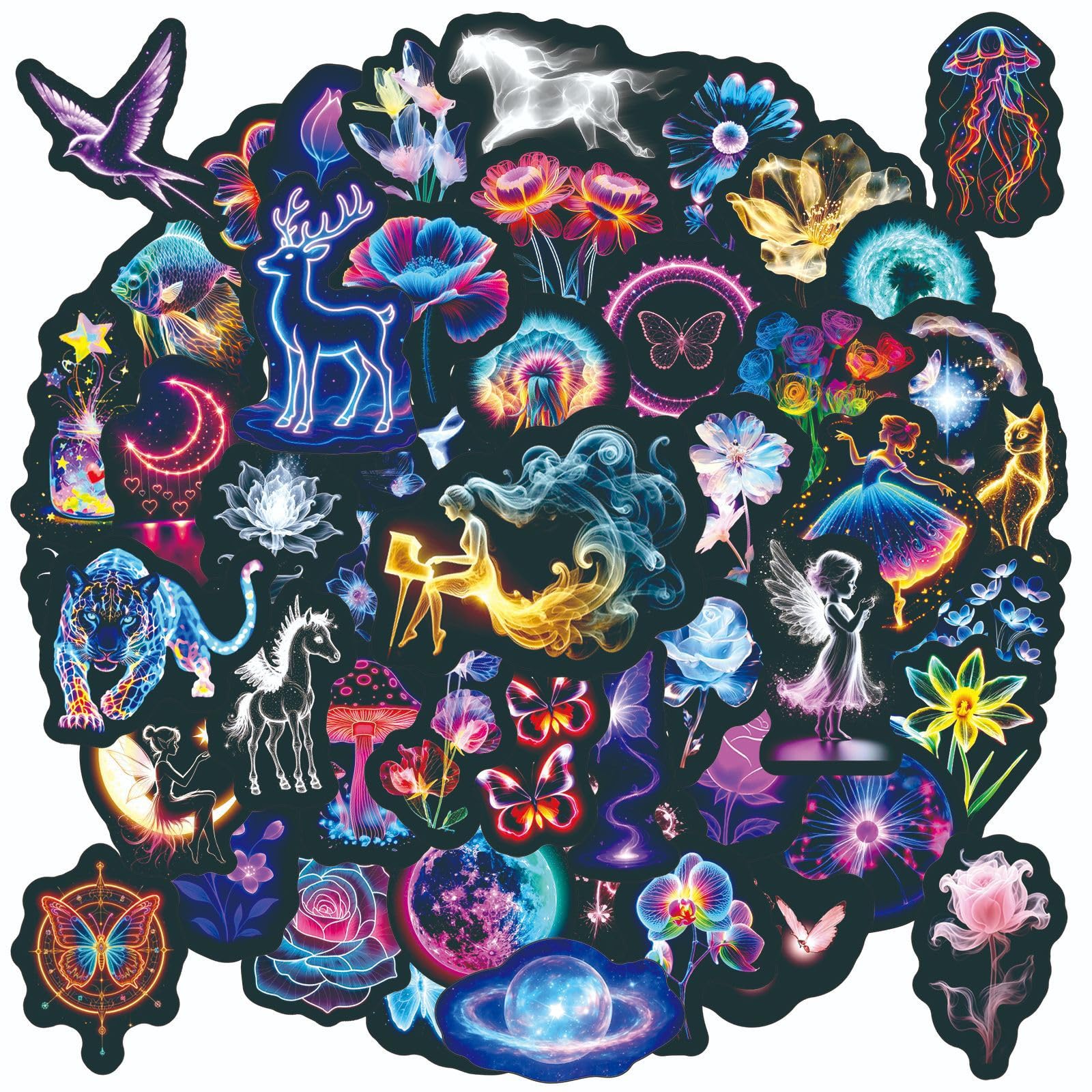 Lylsdsb Neon Fantasy 50Pcs Stickers Magical Vinyl Decals For Laptops Skateboards Luggage Helmets Bikes And Phones Fans Lovers And Ethereal Vibe Enthusiasts