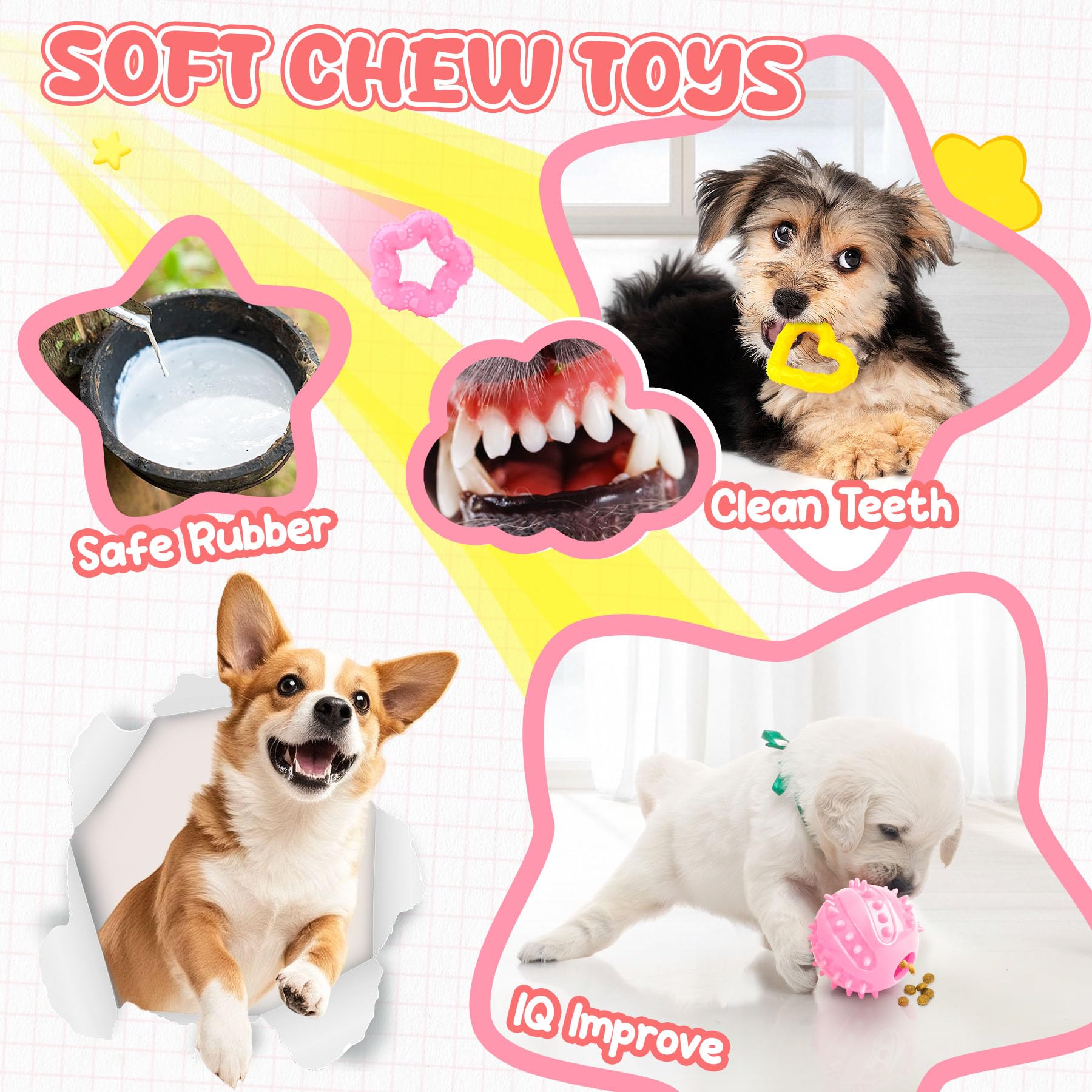 Pink Puppy Toys - 9 Pack for Teething & Boredom -4 Pink Puppy Toys - 9 Pack for Teething & Boredom -4