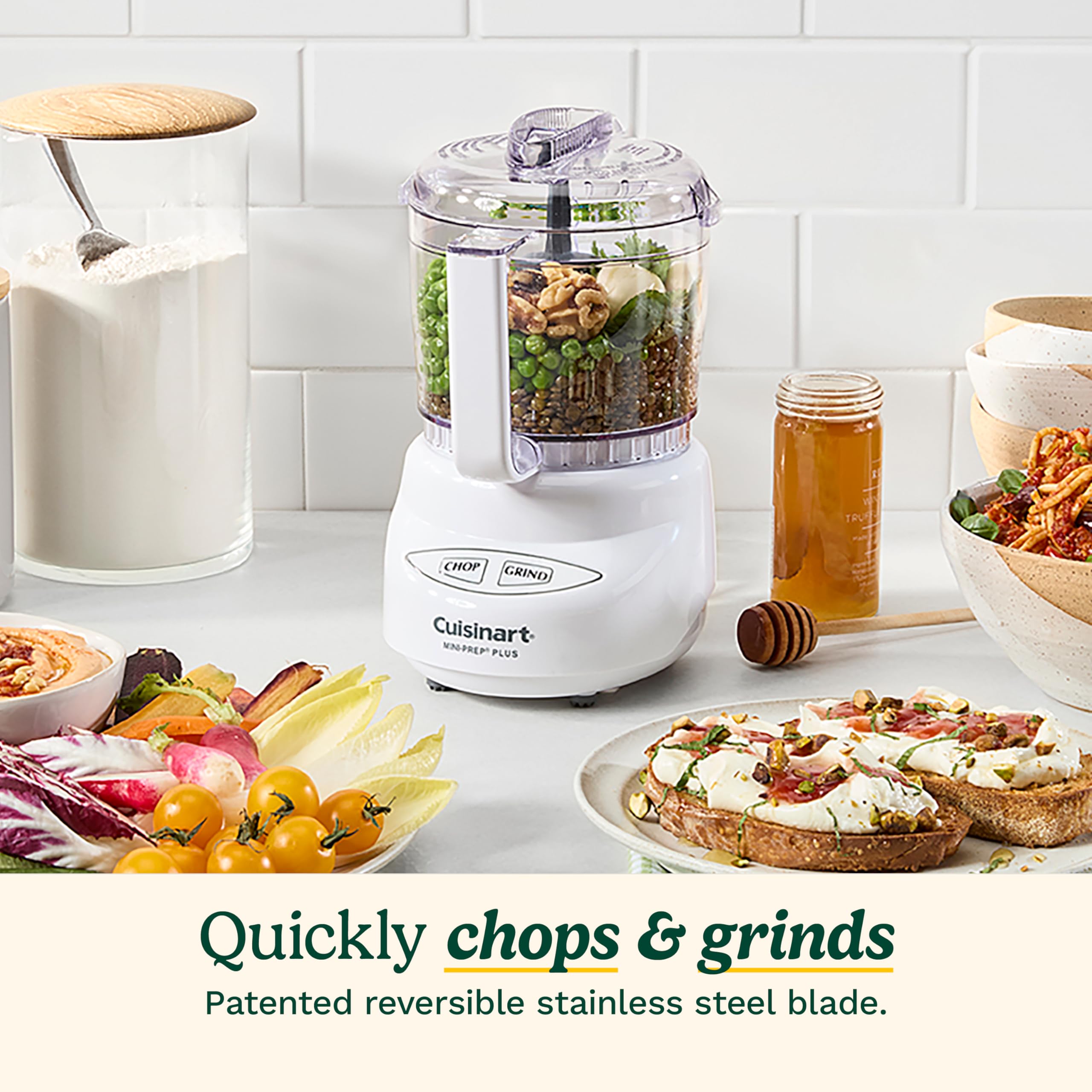 Mini food processor with reversible blade for 3-cup capacity