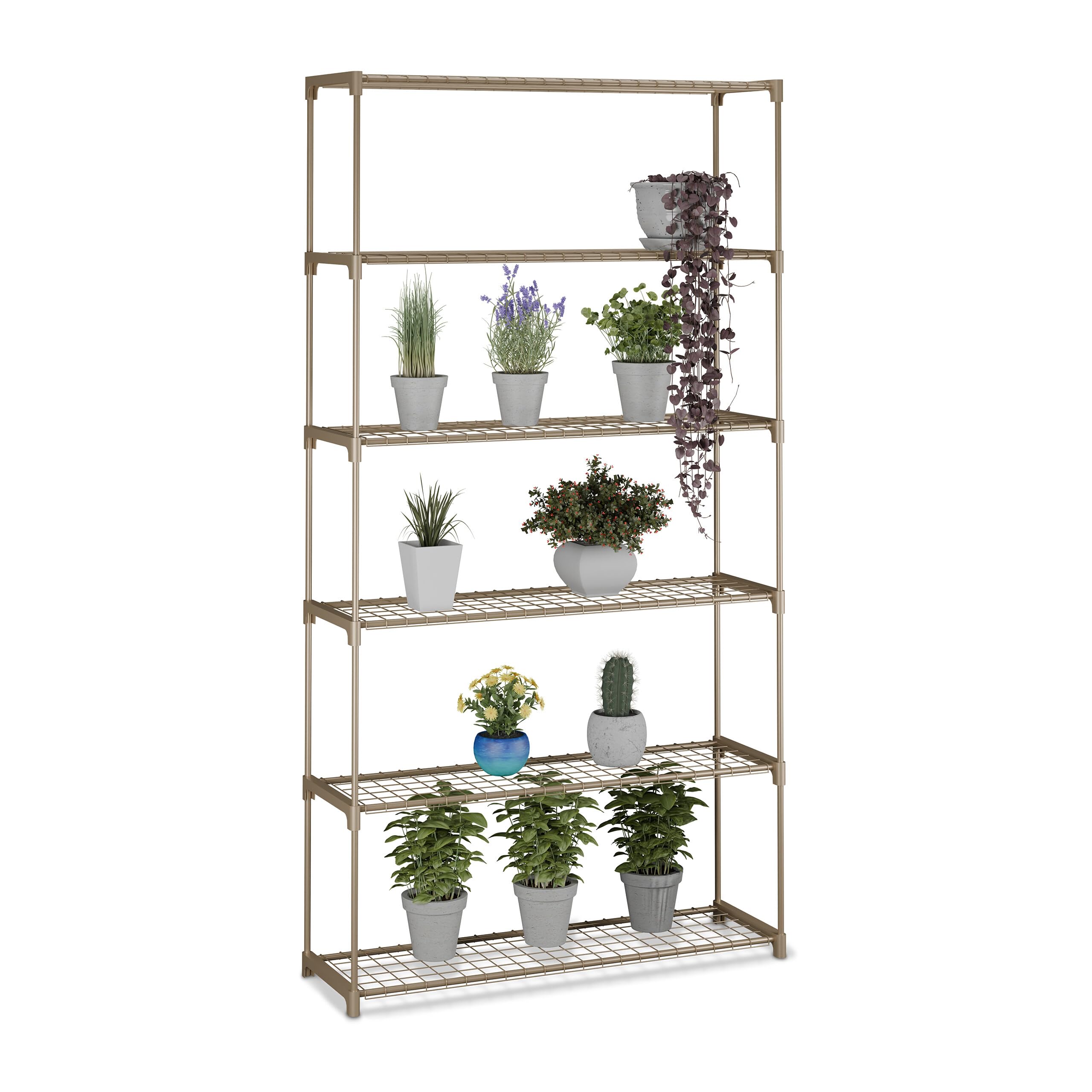 Relaxdays Plant Stand with 6 Tiers, Easy Assembly, Metal & Plastic, Greenhouse Rack, Brown, 174 x 91 x 28 cm