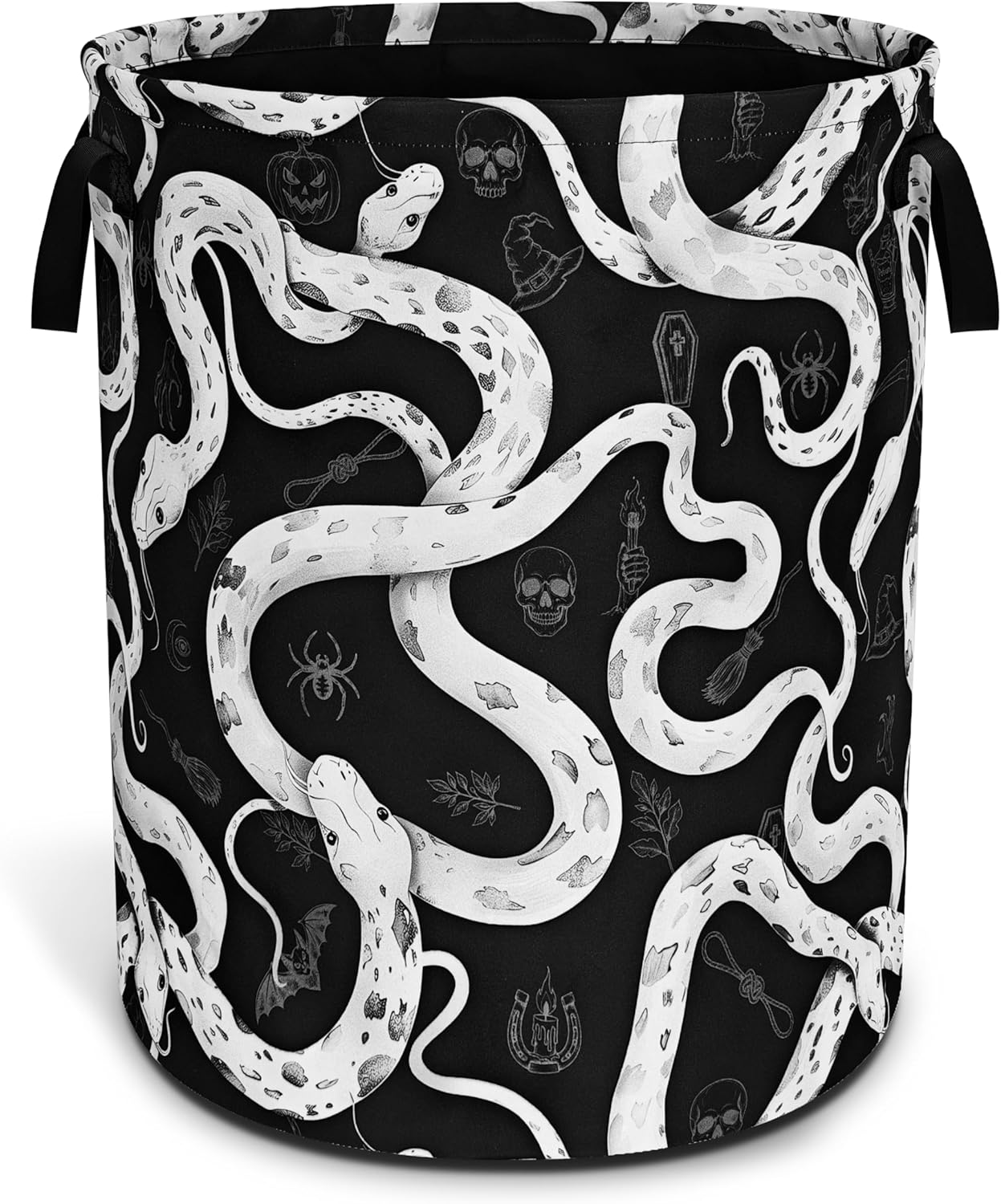 Snake Crawling Laundry Basket Black White Snakes Oxford Cloth Laundry Hamper Funny With Handle Foldable Portable Clothes Storage Basket 18.9 X 16.5 Inch Storage Bag For Laundry Room/Bathroom/Bedroom