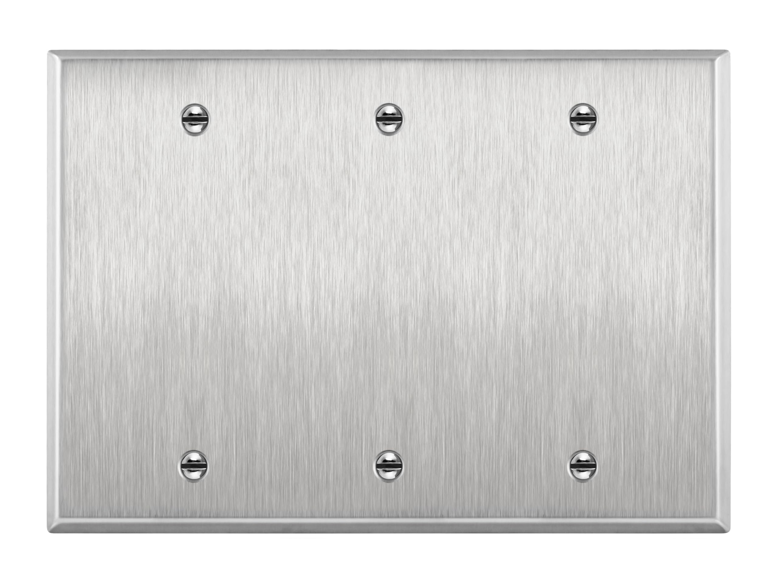 Blank Device Metal Wall Plate, Corrosive Resistant, Size 3-Gang 4.50" x 6.38", 7703, 430 Stainless Steel, UL Listed, Silver