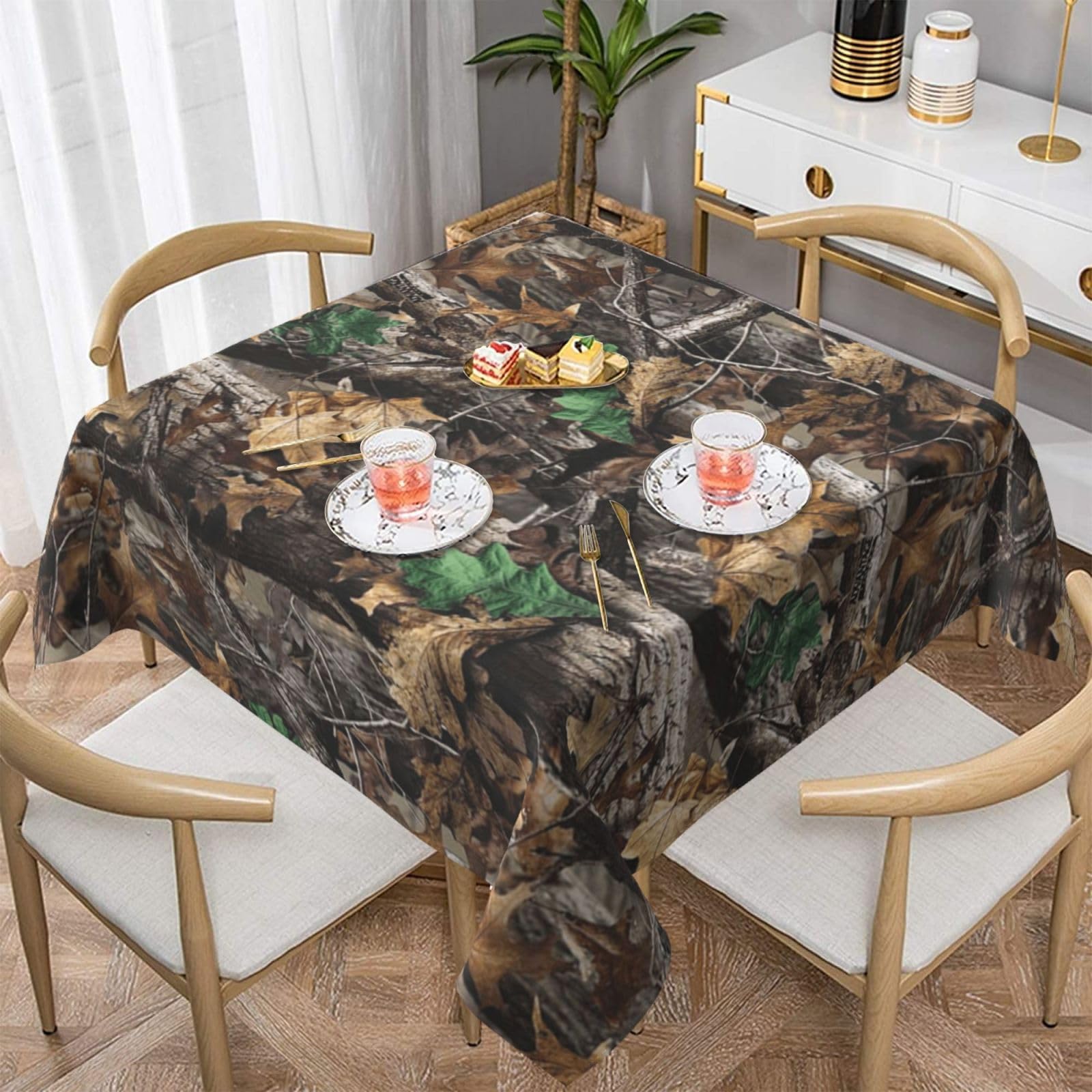 DCEHGEW Cold Tree Camouflage Prints Square Tablecloth 137x137 CM, Waterproof Fabric Table Cloth for Dining Table, Farmhouse Table Cover for Kitchen Dining Tabletop Decoration
