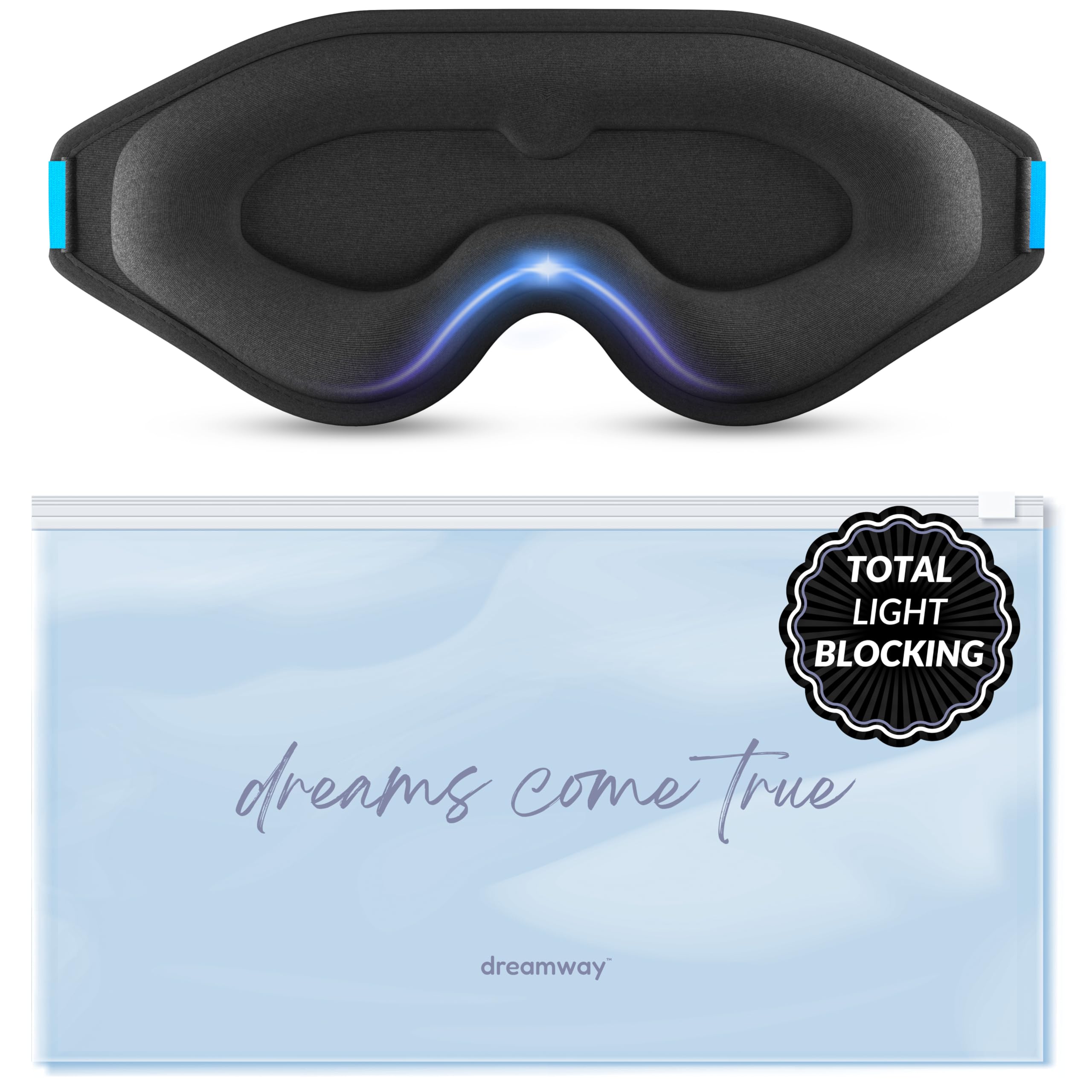 Dreamway 100% Blackout Sleep Mask - 3D Contoured - Memory Foam - Ice Silk Fabric - Seamles...