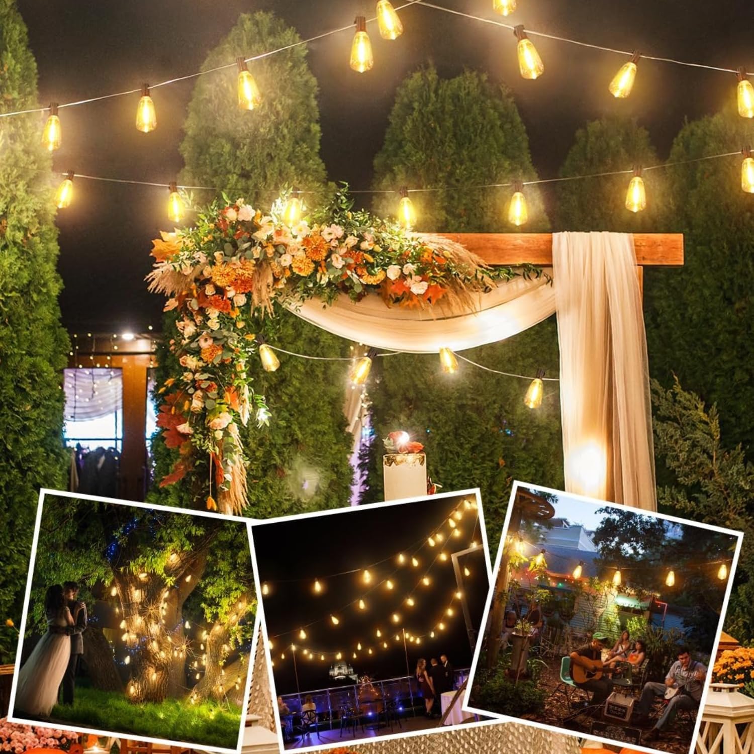 AzureStar Catena luminosa per esterni, 30 m, 100 m, estendibile, per esterni, IP44, impermeabile con 50 + 2 ST38 LED, in plastica, luce bianca calda, per esterni, giardino, terrazza, matrimonio
