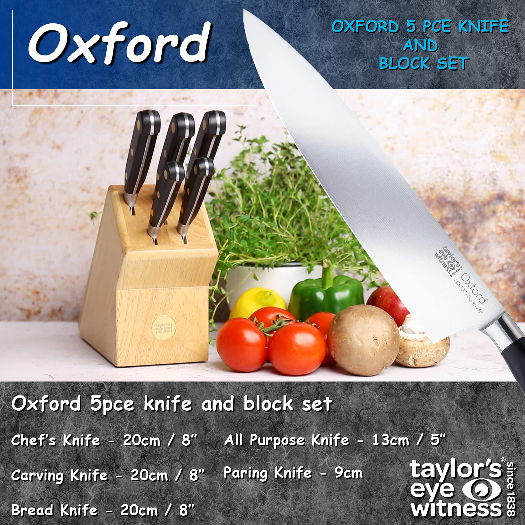 Taylors Eye Witness 5 Piece Oxford Knife Set with Wooden Knife 