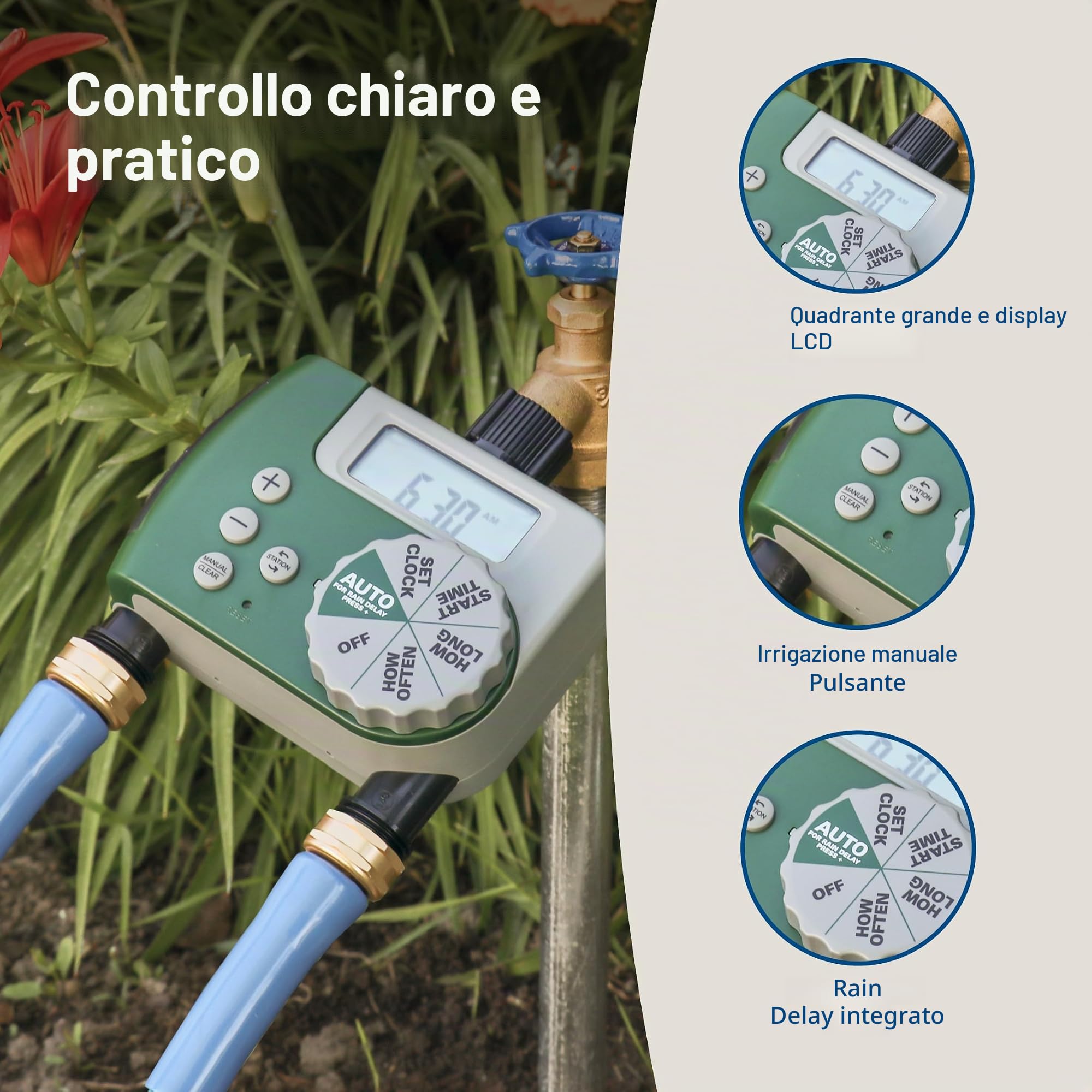 Orbit 58910 Timer programmabile per rubinetto, 2 uscite, verde